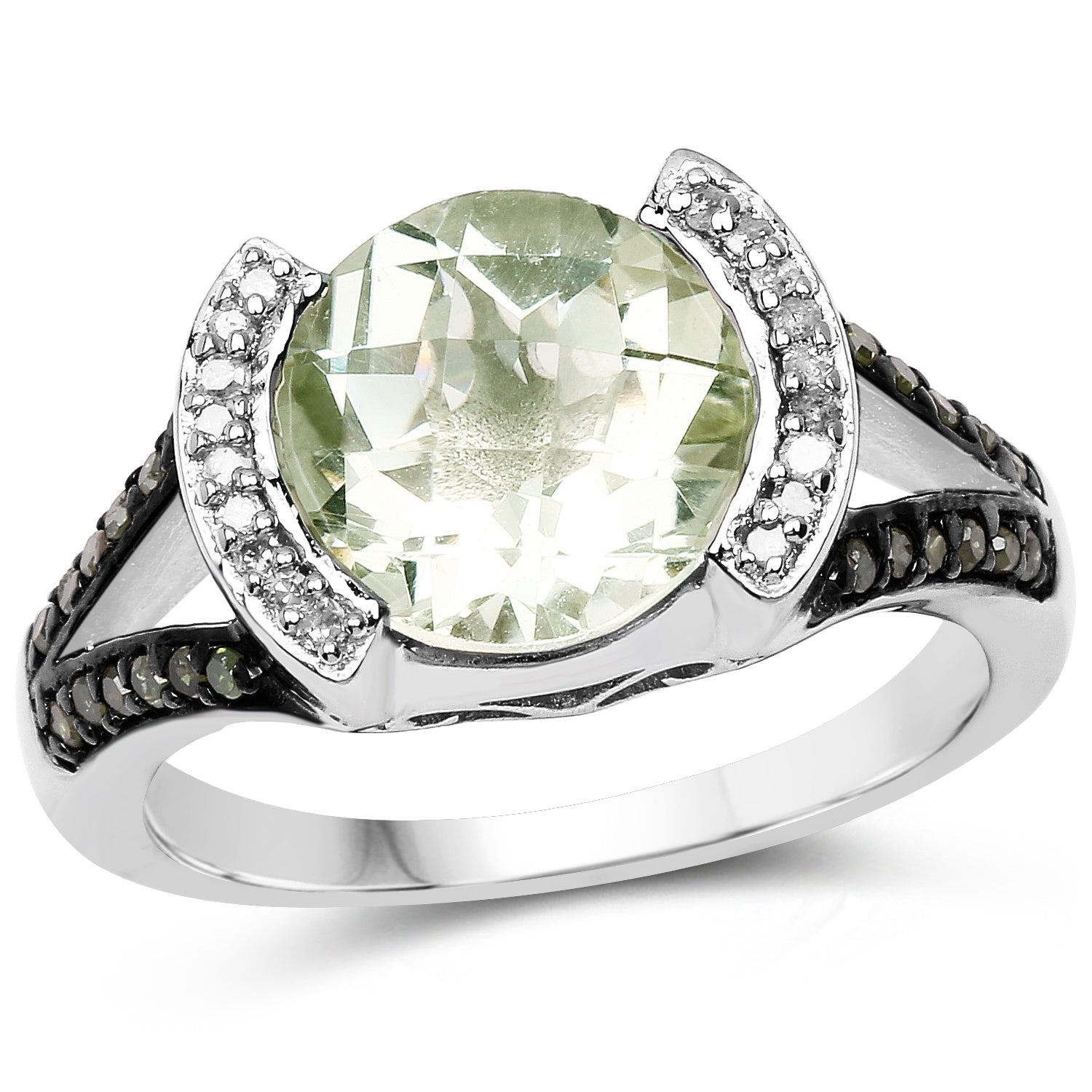 3.59 Carat Genuine Green Amethyst, Green Diamond & White Diamond .925 Sterling Silver Ring on sale at MyriadMart