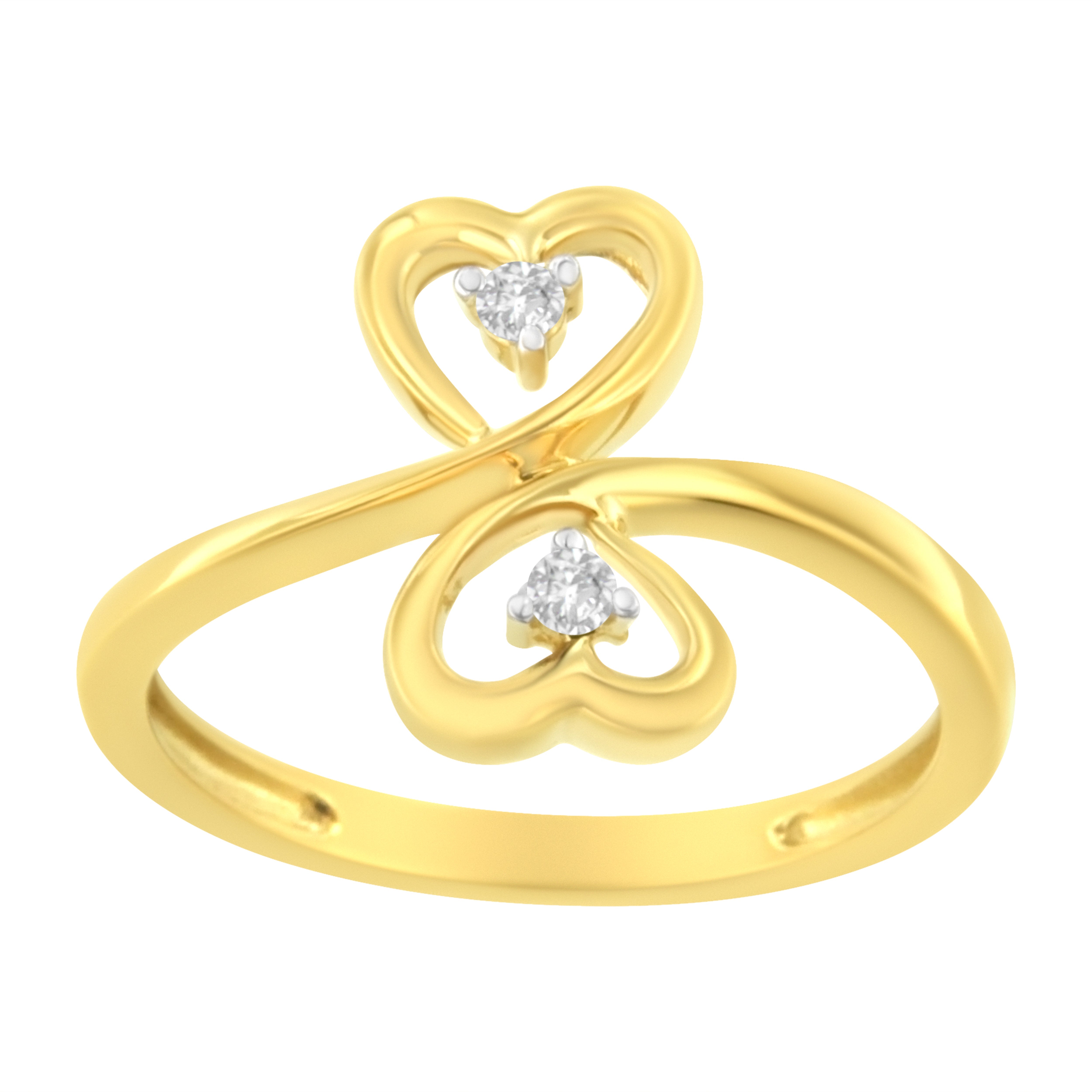 14KT Yellow Gold 1/20 ctw. Dual Heart Diamond Ring K-L, I1-I2 - Size 7 on sale at MyriadMart