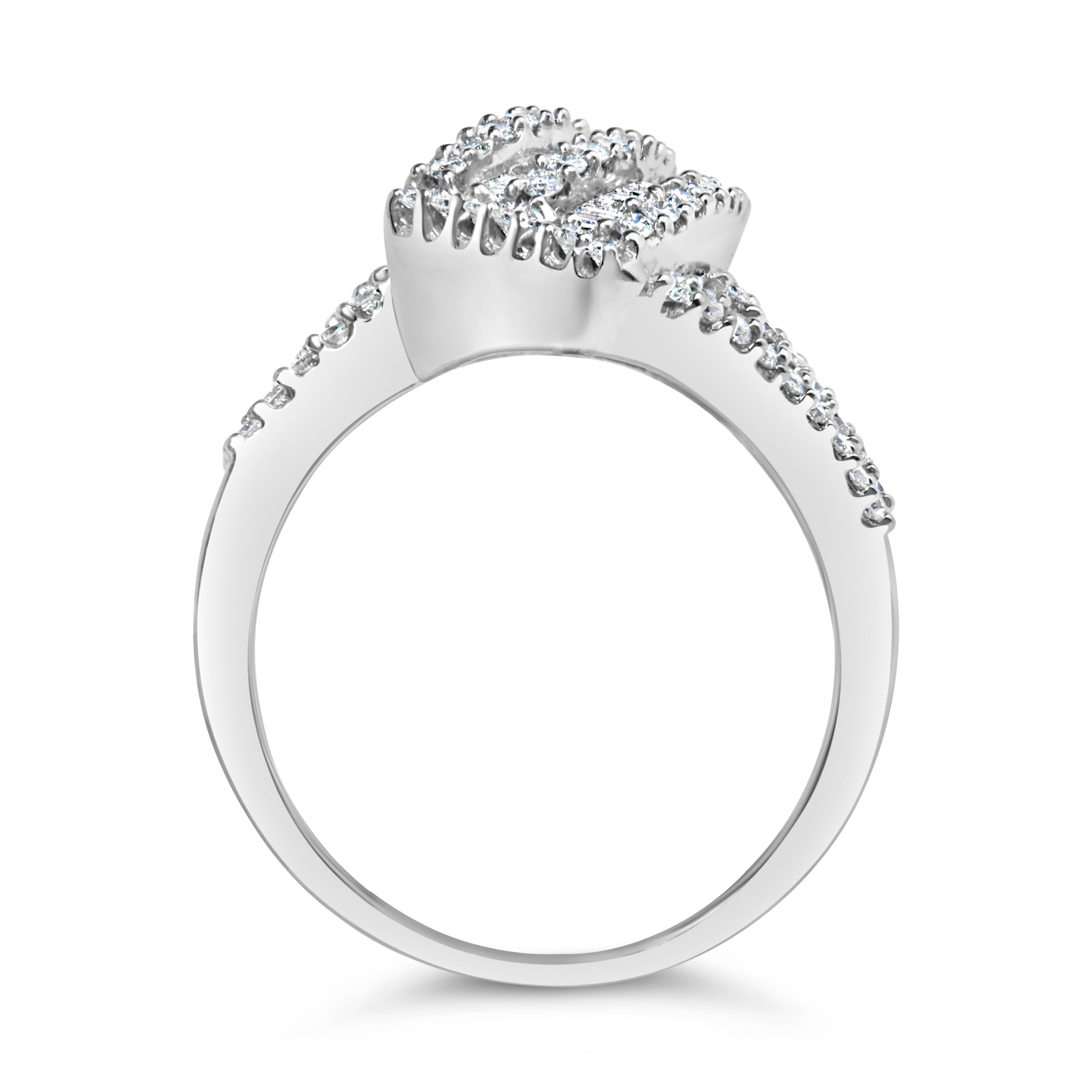 14K White Gold 1-1/2 Cttw Round and Baguette Diamond Bypass Cocktail Ring Band H-I Color, SI1-SI2 Clarity - Size 7 on sale at MyriadMart