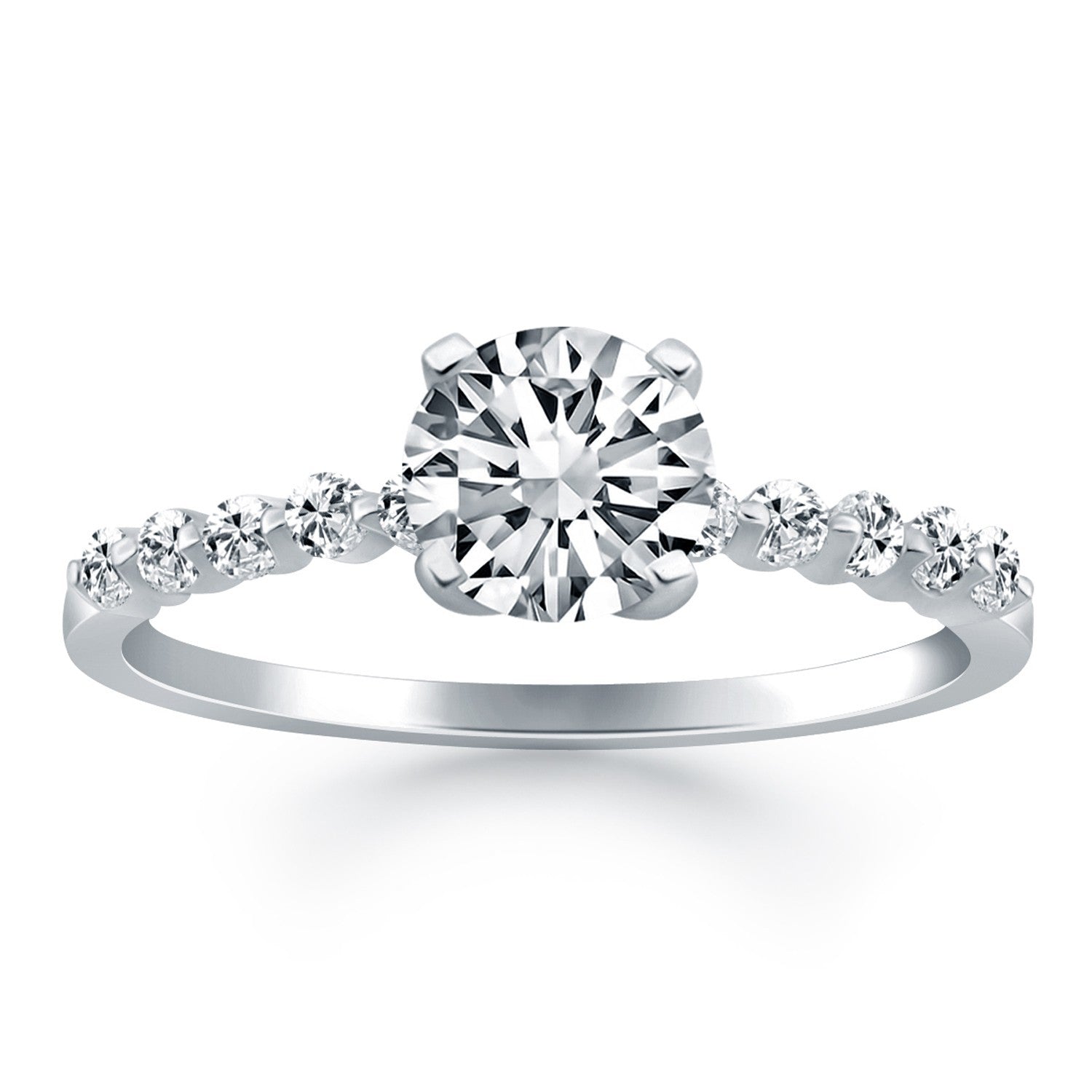 14k White Gold Diamond Engagement Ring with Shared Prong Diamond Accents on sale at MyriadMart