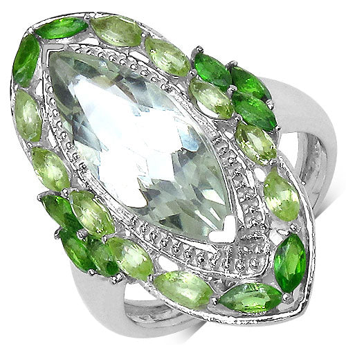 4.90 Carat Genuine Green Amethyst, Peridot and Chrome Diopside .925 Sterling Silver Ring on sale at MyriadMart