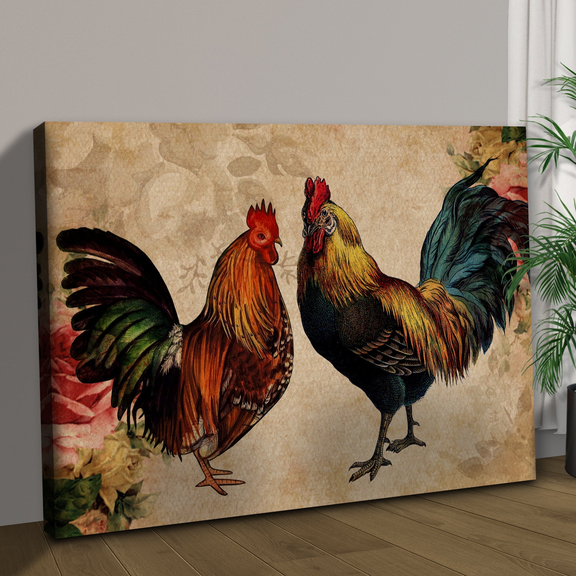 Retro Rooster Chicken Canvas Wall Art on sale at MyriadMart
