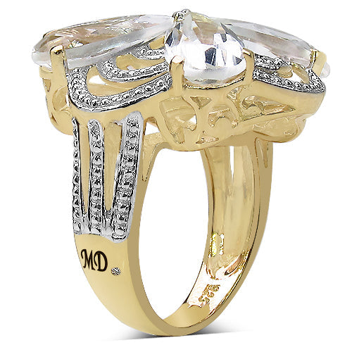 14K Yellow Gold Plated 6.69 Carat Genuine Crystal Quartz & White Diamond .925 Sterling Silver Ring on sale at MyriadMart