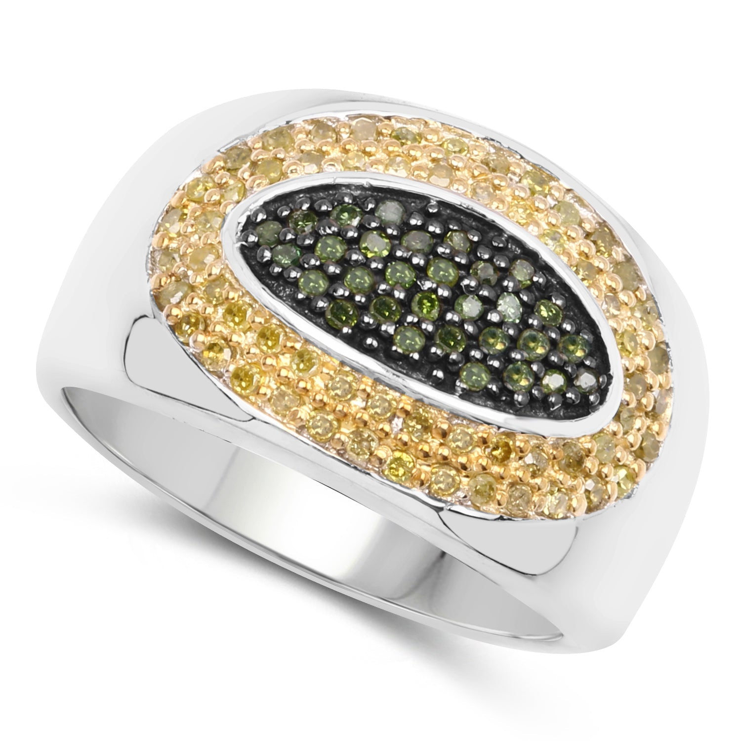0.38 Carat Genuine Green Diamond and Yellow Diamond .925 Sterling Silver Ring on sale at MyriadMart