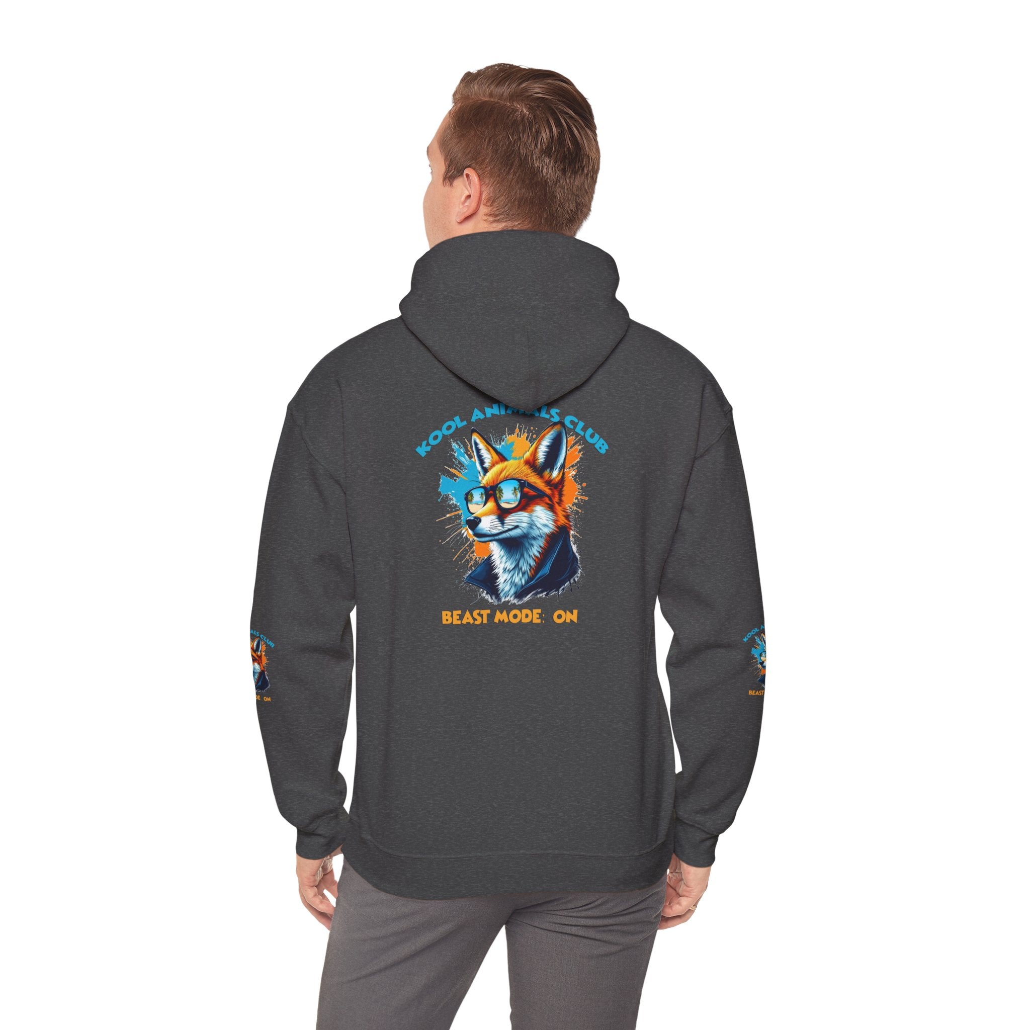 Kool Animals Club Hoodie with Cool Fox in Sunglasses and ‘Beast Mode On’ Design, Unisex Sweatshirt for Animal Lovers, Casual Streetwear, Perfect Gift for Holidays on sale at MyriadMart