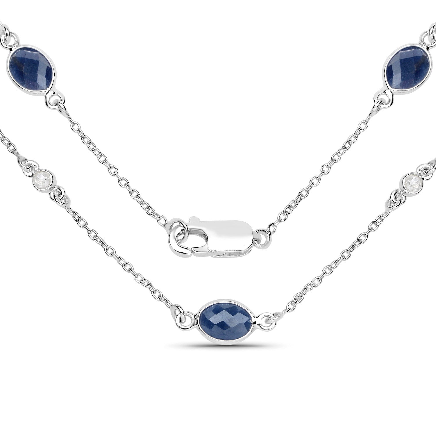 6.43 Carat Genuine Blue Sapphire and White Diamond .925 Sterling Silver Necklace on sale at MyriadMart