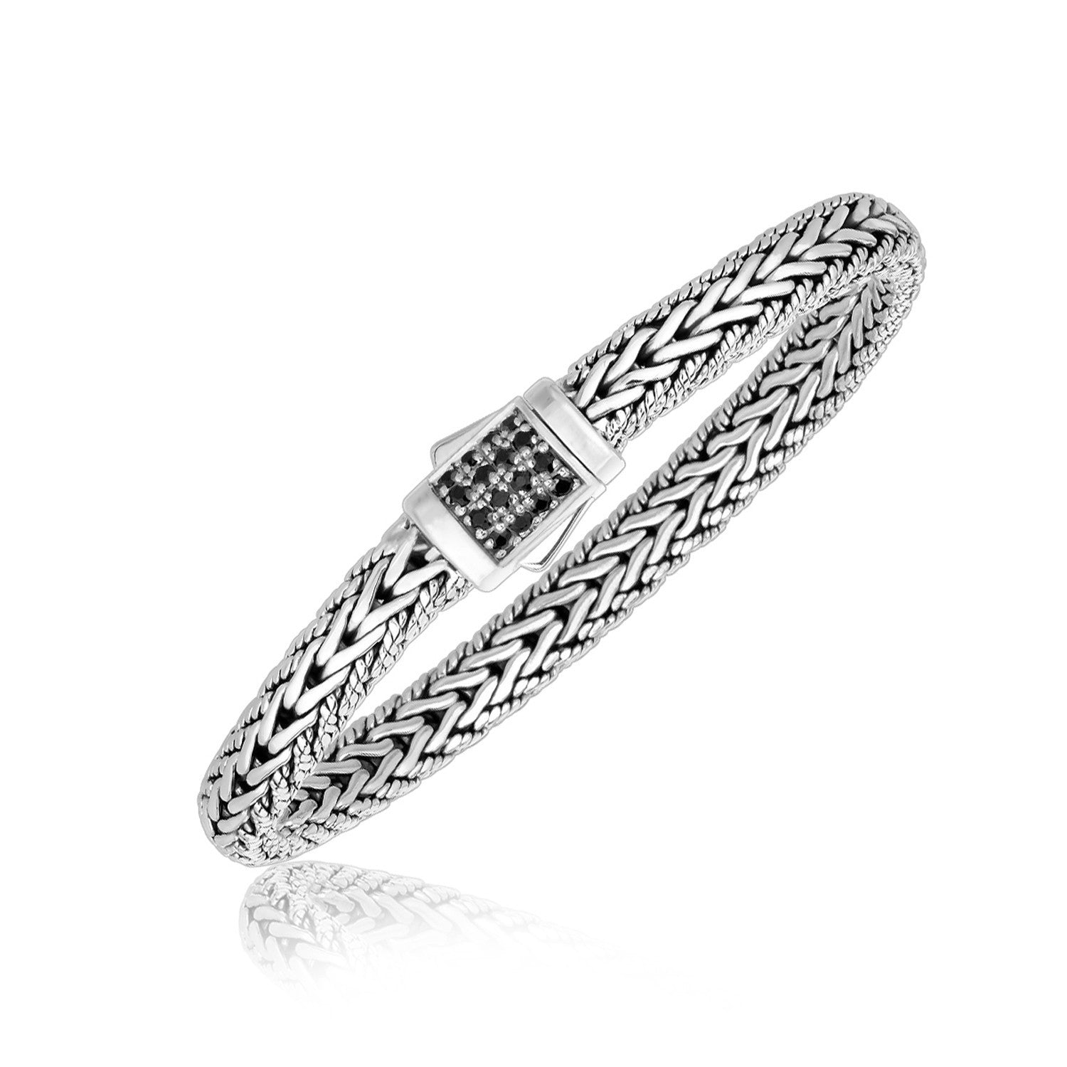 Sterling Silver Braided Style Men's Bracelet with Black Sapphire Accents on sale at MyriadMart