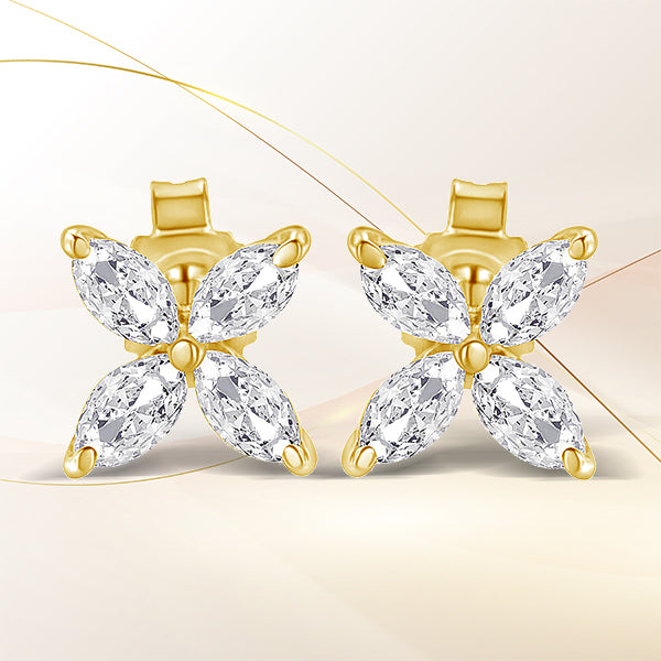 14K White Gold 1/2 Cttw Marquise Diamond 8 Stone Floral Leaf Stud Earrings H-I Color, SI1-SI2 Clarity on sale at MyriadMart