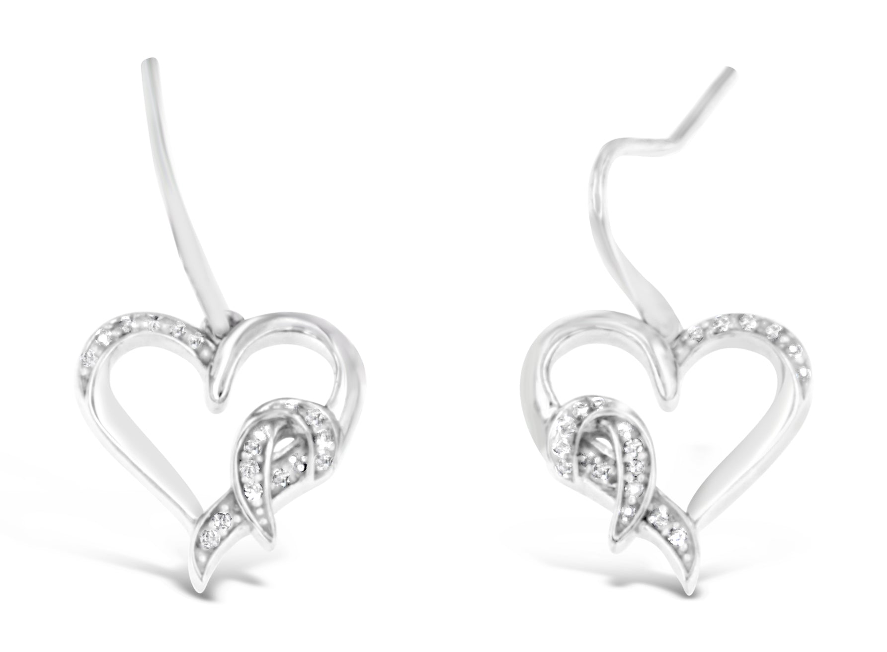 Sterling Silver Round Cut Diamond Heart Dangle Earrings 0.09 cttw, H-I Color, I1-I2 Clarity on sale at MyriadMart