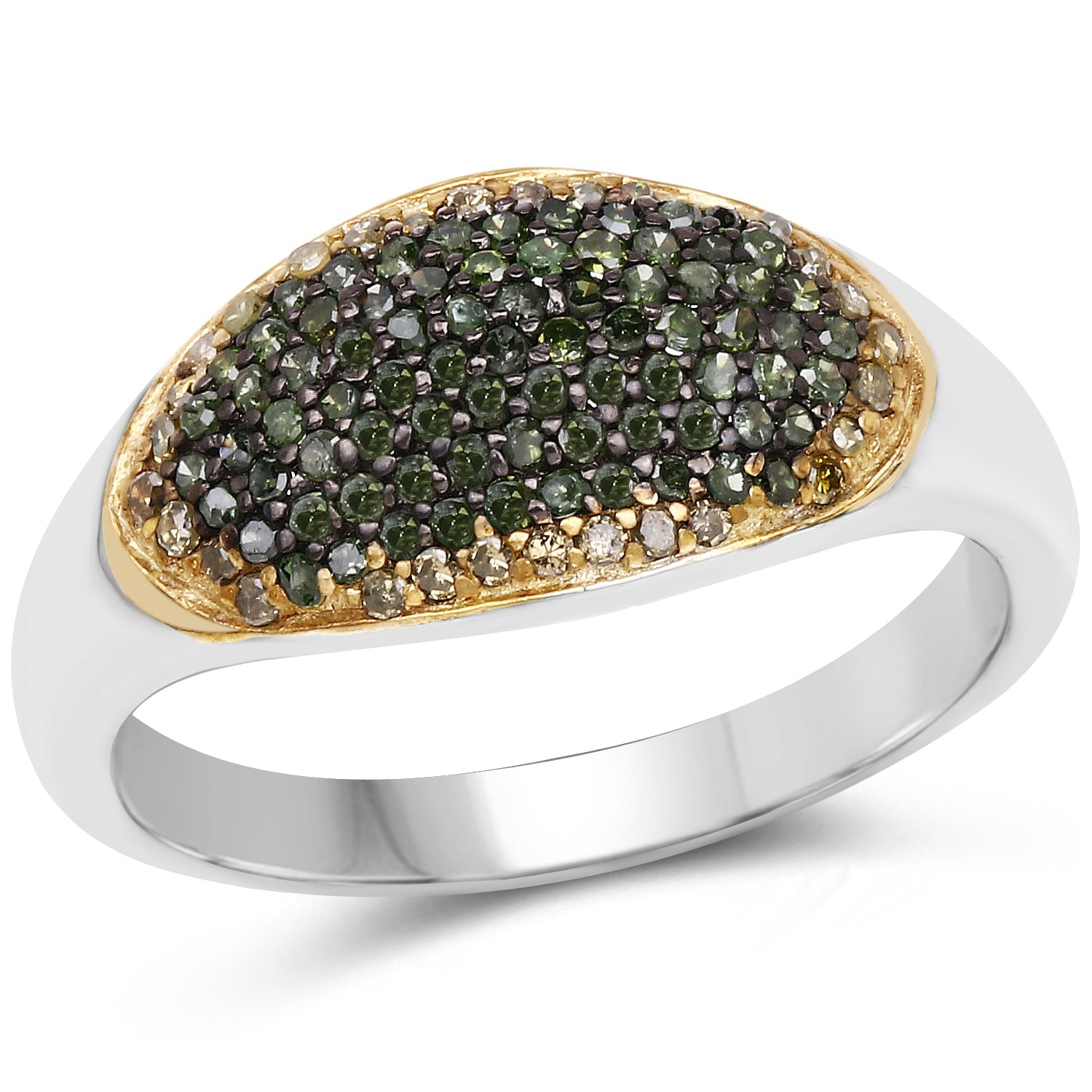 0.45 Carat Genuine Green Diamond and Yellow Diamond .925 Sterling Silver Ring