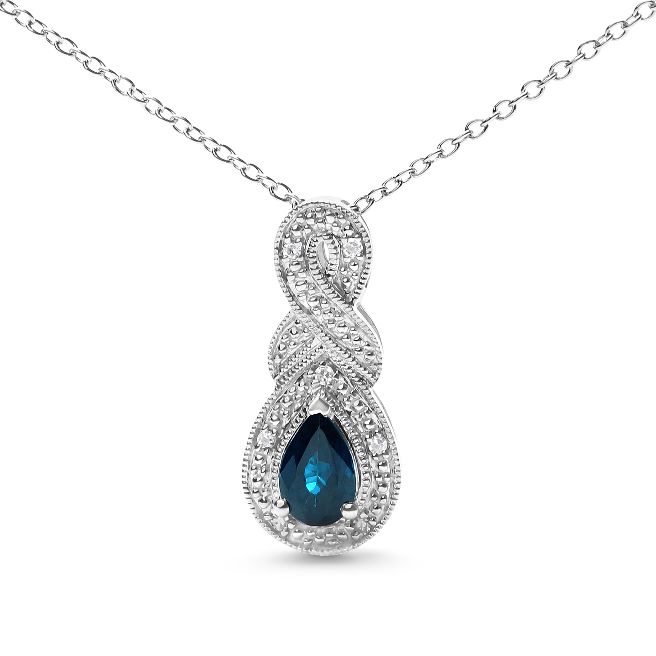 .925 Sterling Silver 6x4mm Pear Sapphire and Diamond Accent Infinity Drop 18" Pendant Necklace H-I Color, SI1-SI2 Clarity on sale at MyriadMart
