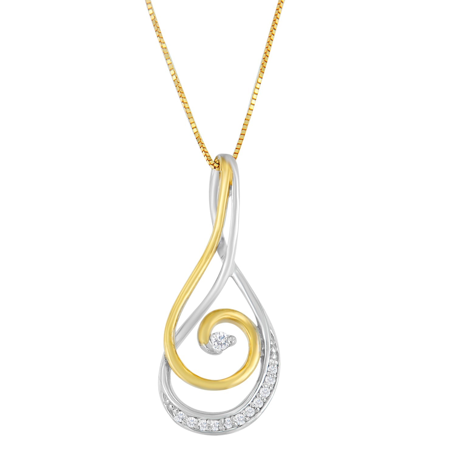 Espira 10K Two-Tone Gold Round Cut Diamond Sparkling Spiral Pendant Necklace 1/6 cttw, J-K Color, I2-I3 Clarity on sale at MyriadMart