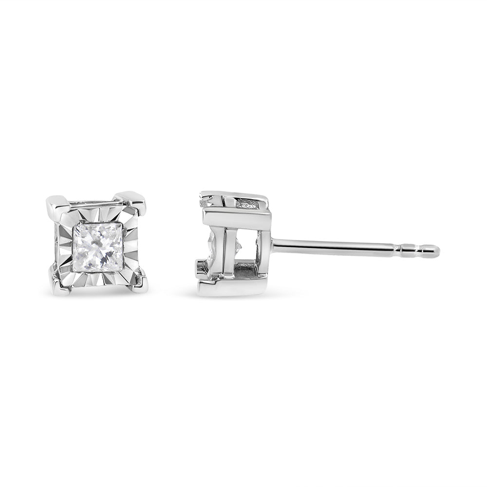 .925 Sterling Silver 1/2 Cttw Miracle Set Princess-cut Diamond Solitaire Stud Earrings H-I Color, SI2-I1 Clarity on sale at MyriadMart
