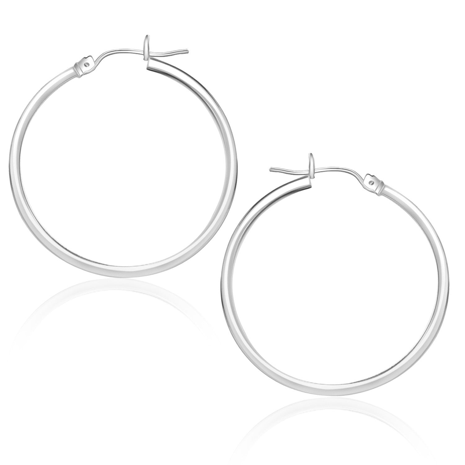 14k White Gold Polished Hoop Earrings 25 mm on sale at MyriadMart