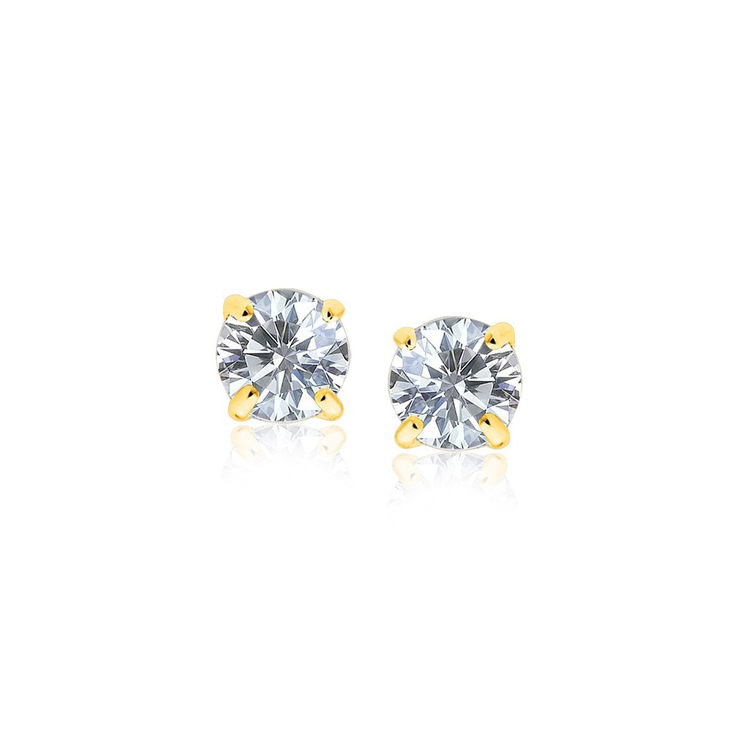 14k Yellow Gold Stud Earrings with White Hue Faceted Cubic Zirconia on sale at MyriadMart