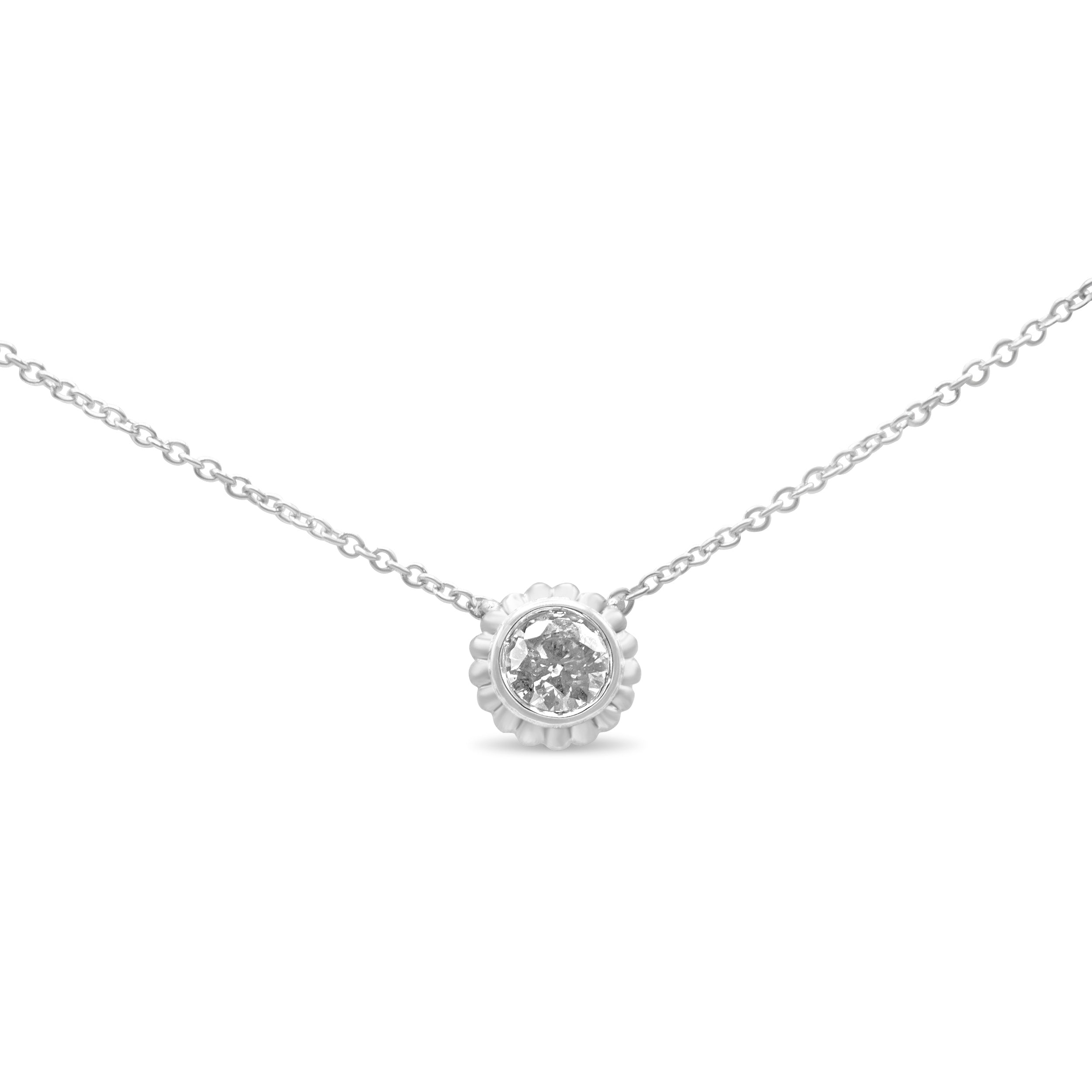 10K White Gold 1/4 Cttw Bezel-Set Round Diamond Solitaire Floral Pendant 18" Necklace I-J Color, SI2-I1 Clarity on sale at MyriadMart