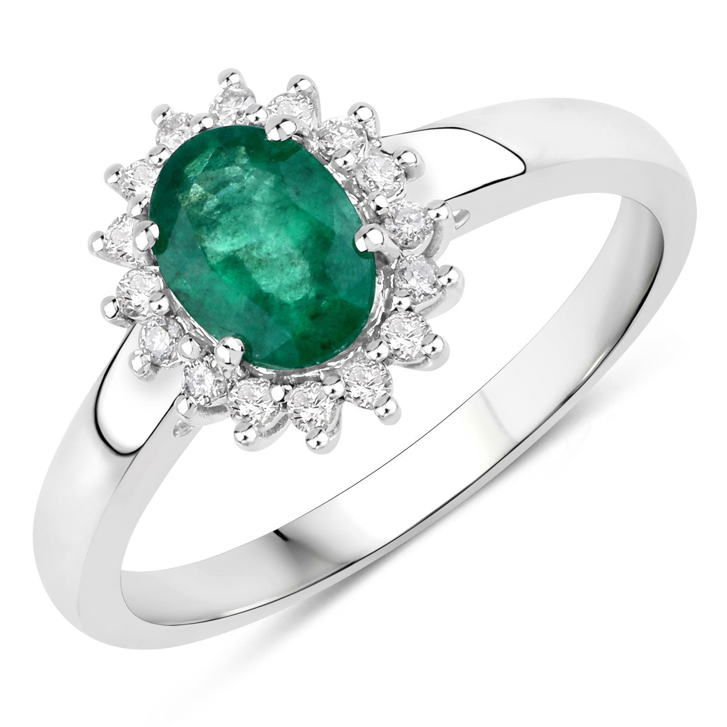 0.86 Carat Genuine Zambian Emerald and White Diamond 14K White Gold Ring on sale at MyriadMart