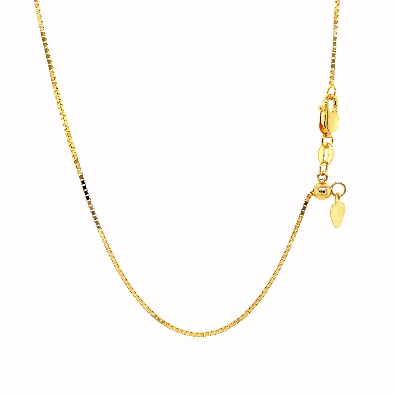 14k Yellow Gold Adjustable Box Chain 0.85mm on sale at MyriadMart