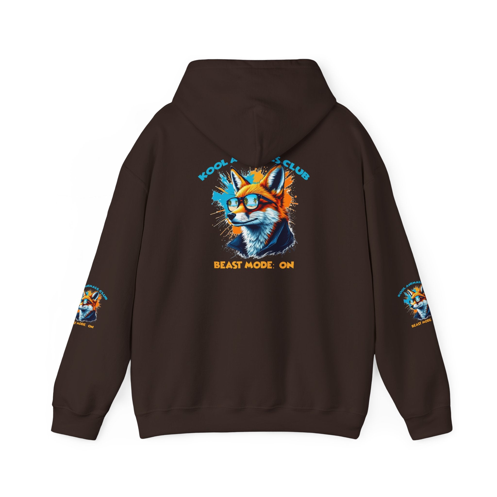 Kool Animals Club Hoodie with Cool Fox in Sunglasses and ‘Beast Mode On’ Design, Unisex Sweatshirt for Animal Lovers, Casual Streetwear, Perfect Gift for Holidays on sale at MyriadMart