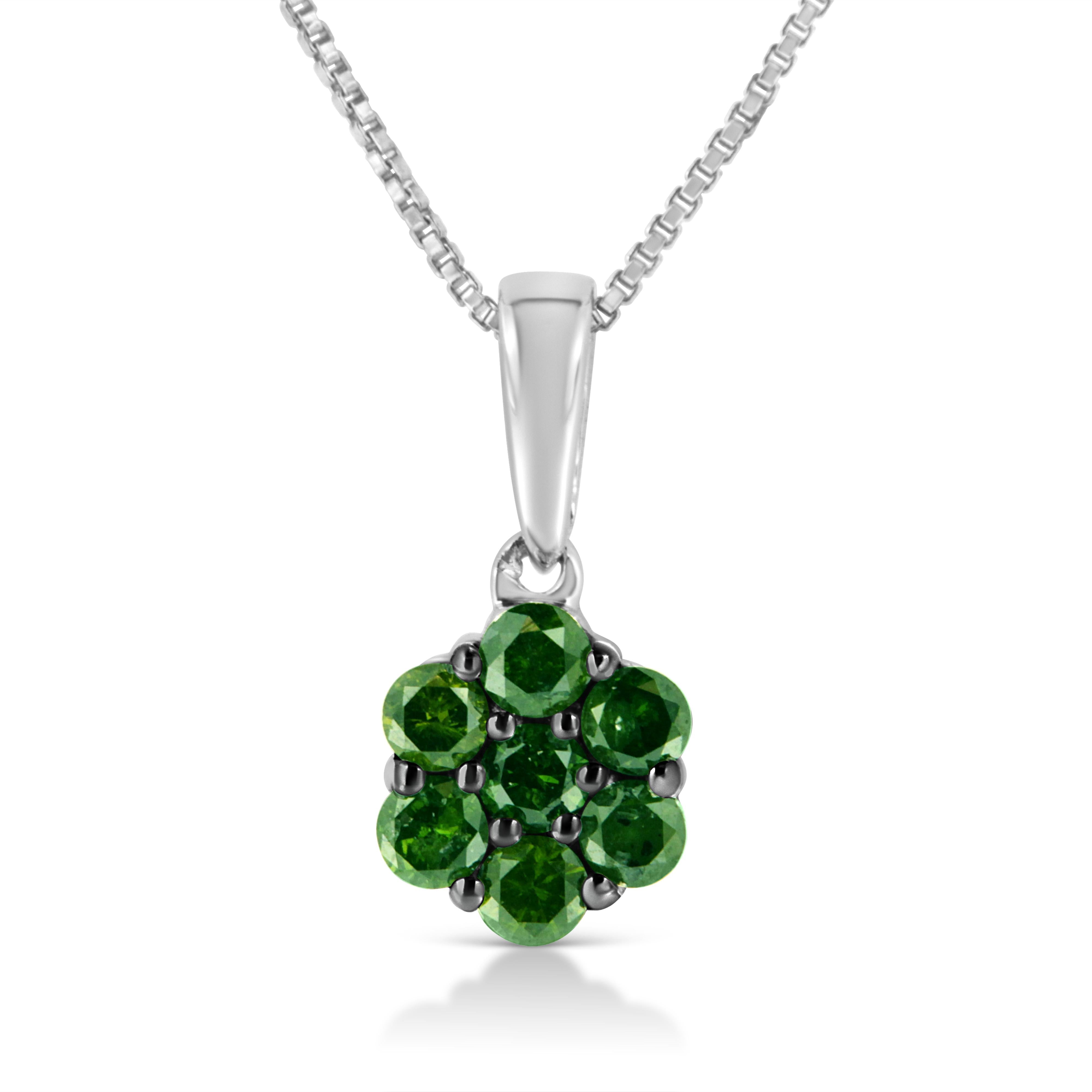 .925 Sterling Silver 1/2 Cttw Prong Set Treated Green Diamond Floral Cluster 18" Pendant Necklace Green Color, I1-I2 Clarity on sale at MyriadMart