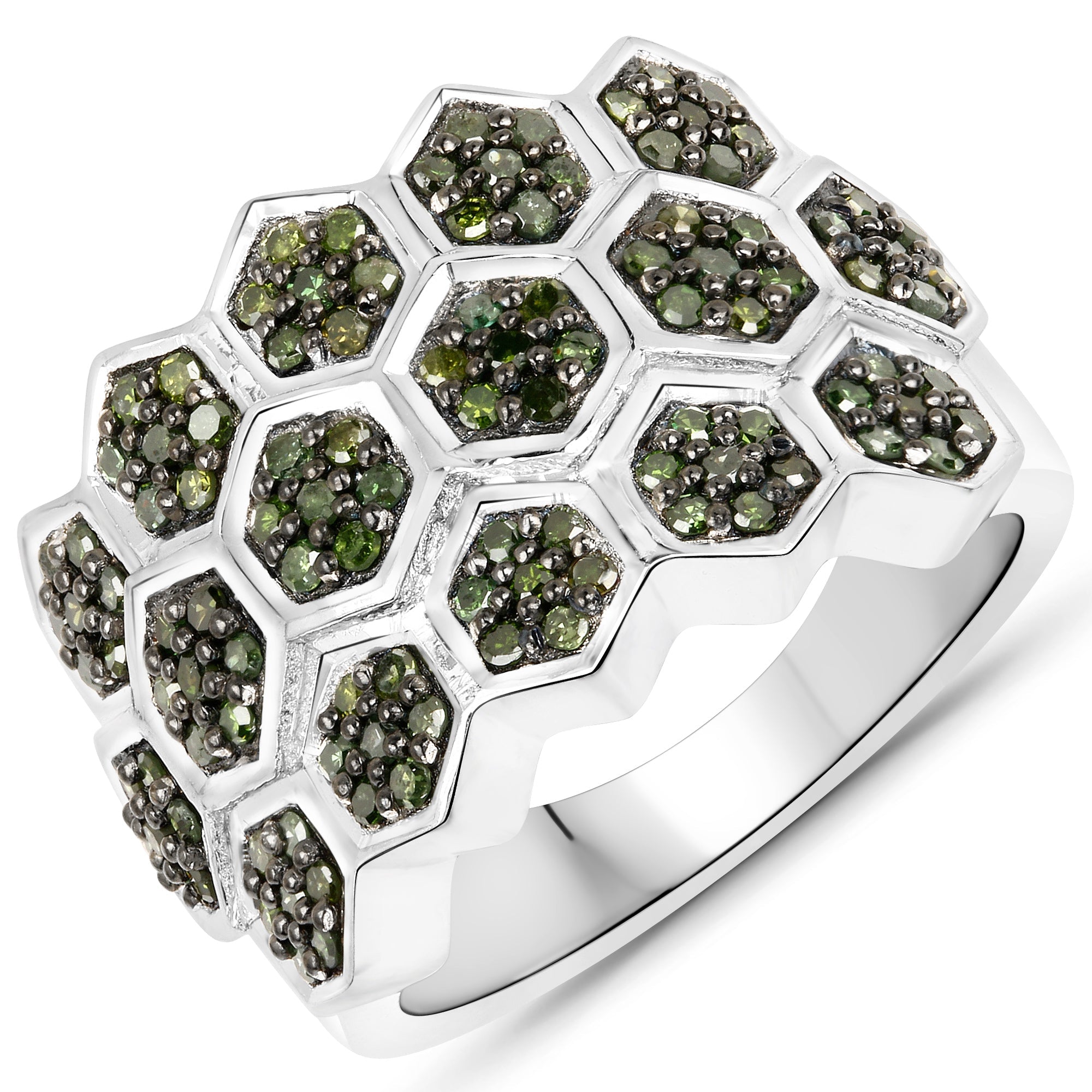 0.75 Carat Genuine Green Diamond .925 Sterling Silver Ring on sale at MyriadMart