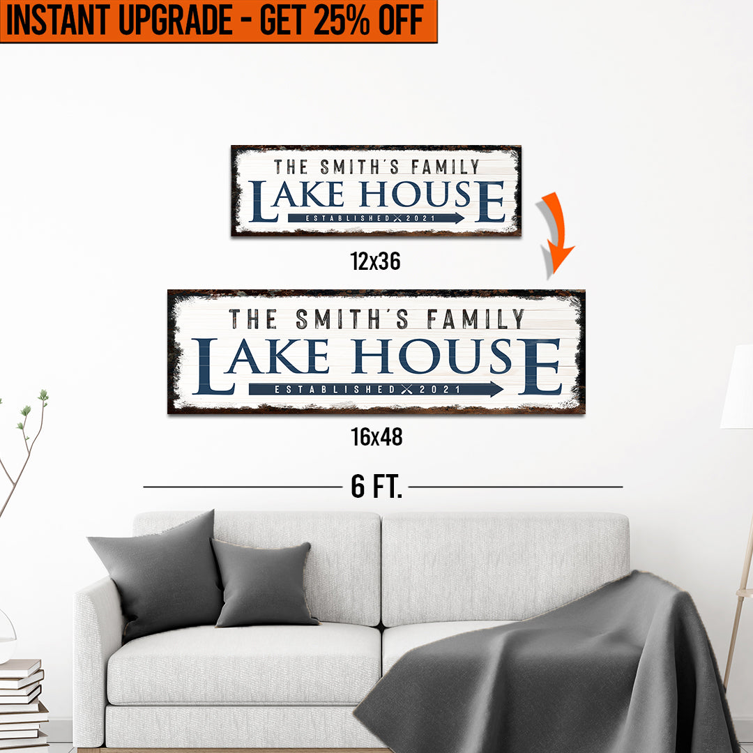 Upgrade Your 12x36 Inches 'Family Lake House Arrow' Style 1 Canvas Measuring To 16x48 Inches on sale at MyriadMart