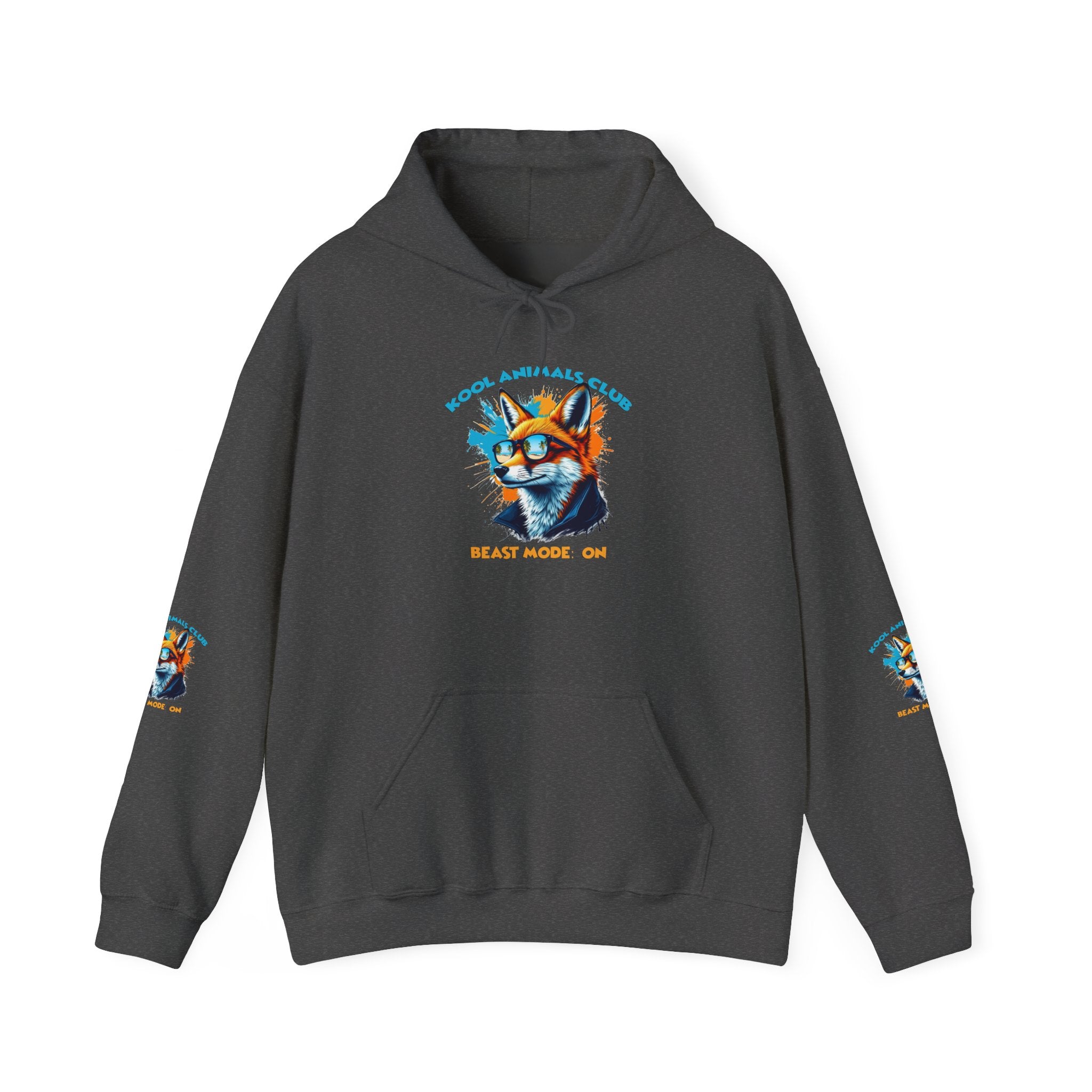 Kool Animals Club Hoodie with Cool Fox in Sunglasses and ‘Beast Mode On’ Design, Unisex Sweatshirt for Animal Lovers, Casual Streetwear, Perfect Gift for Holidays - MyriadMart
