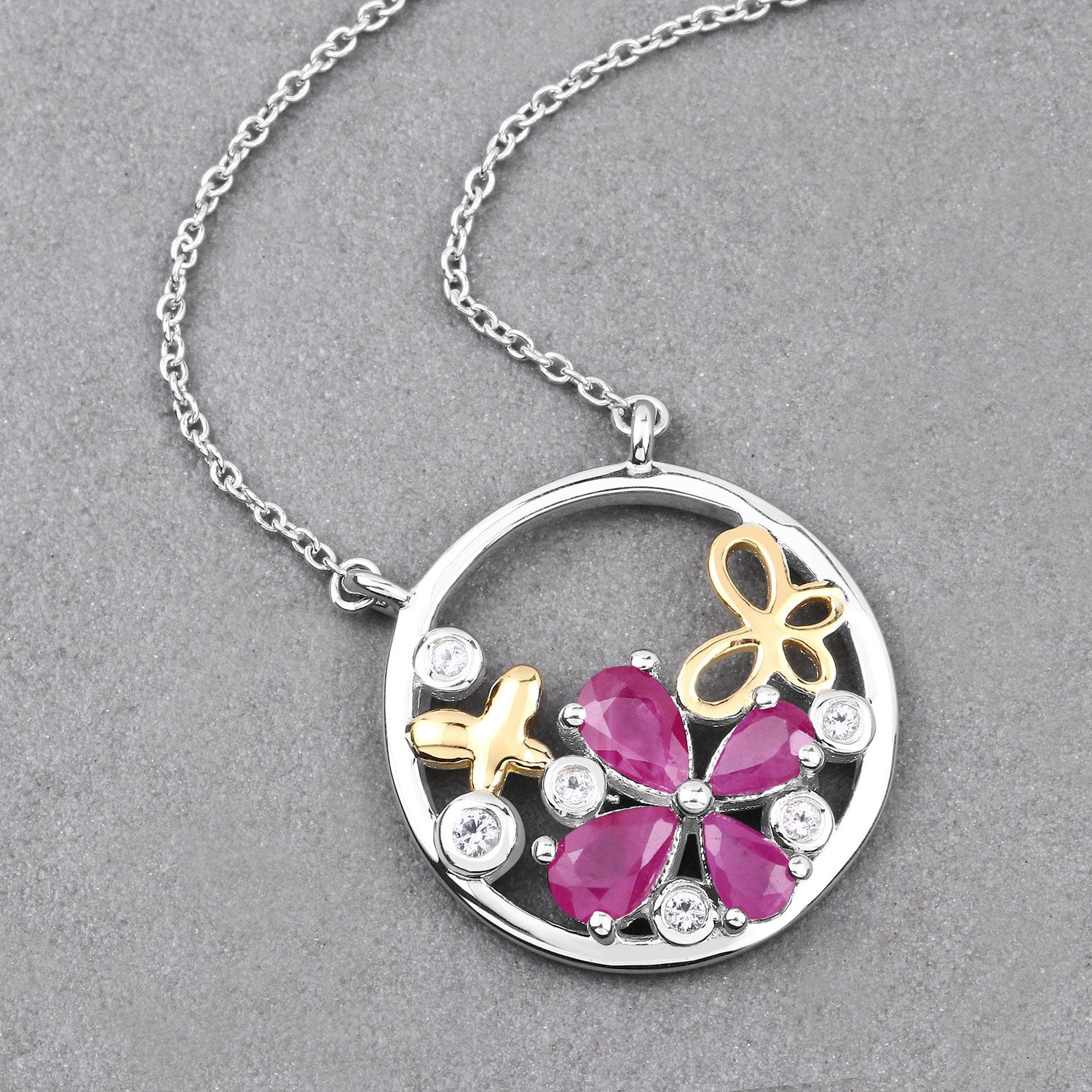 1.47 Carat Genuine Ruby and White Topaz .925 Sterling Silver Pendant on sale at MyriadMart