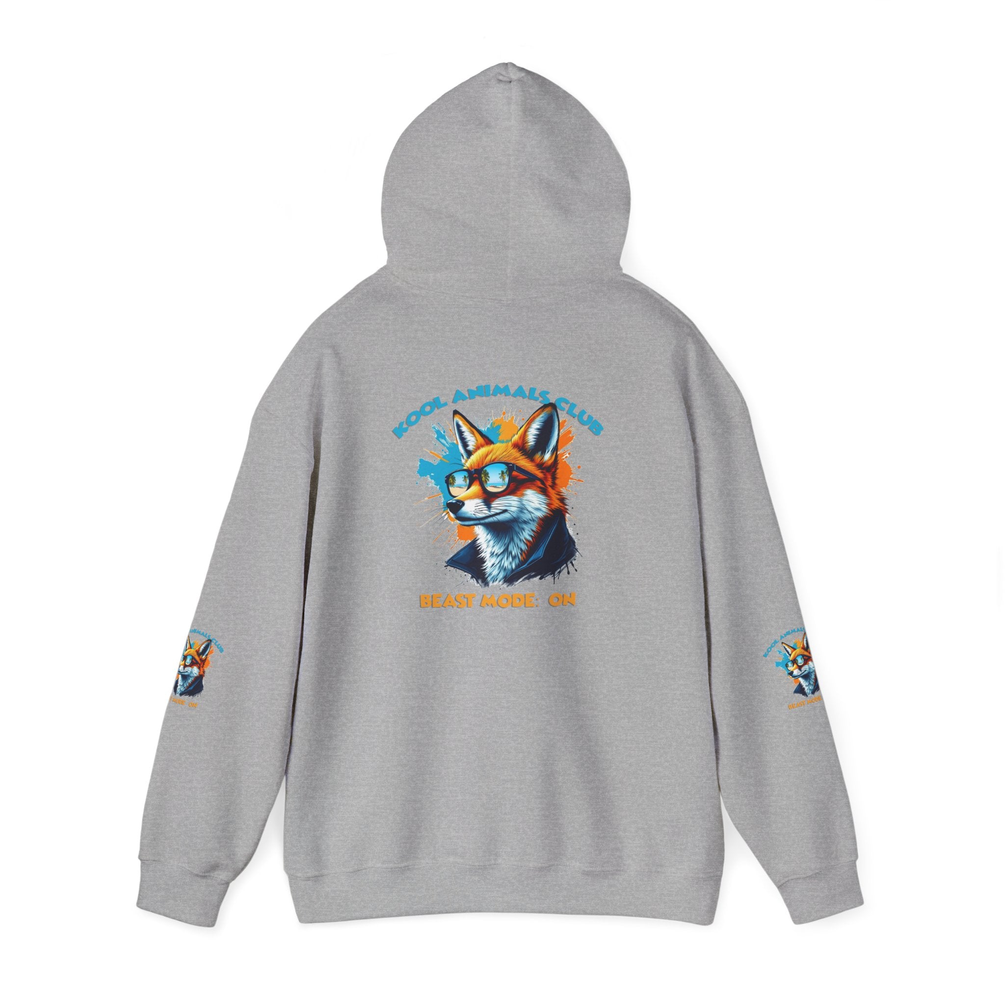 Kool Animals Club Hoodie with Cool Fox in Sunglasses and ‘Beast Mode On’ Design, Unisex Sweatshirt for Animal Lovers, Casual Streetwear, Perfect Gift for Holidays on sale at MyriadMart