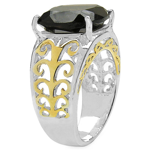 Two Tone Plated 7.09 Carat Genuine Smoky Quartz .925 Sterling Silver Ring on sale at MyriadMart