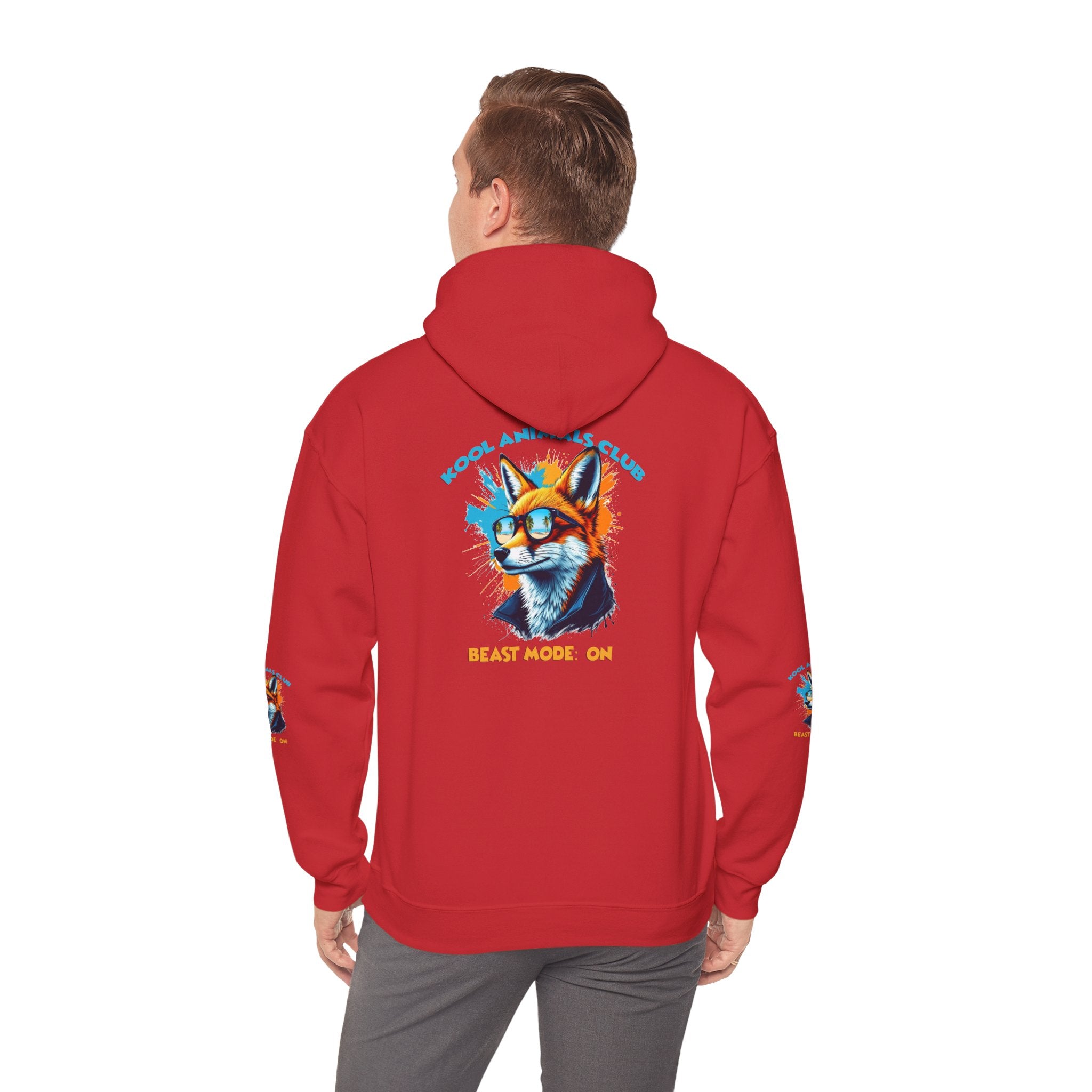 Kool Animals Club Hoodie with Cool Fox in Sunglasses and ‘Beast Mode On’ Design, Unisex Sweatshirt for Animal Lovers, Casual Streetwear, Perfect Gift for Holidays on sale at MyriadMart