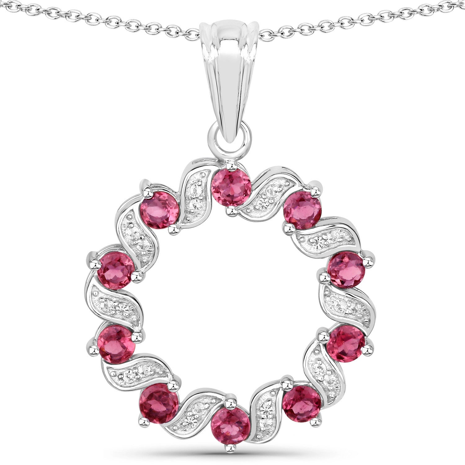 1.30 Carat Genuine Pink Tourmaline and White Topaz .925 Sterling Silver Pendant on sale at MyriadMart