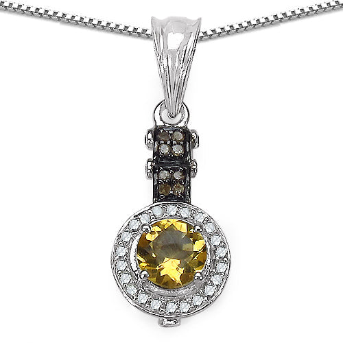 1.00 Carat Genuine Citrine, Champagne Diamond & White Diamond .925 Sterling Silver Pendant on sale at MyriadMart
