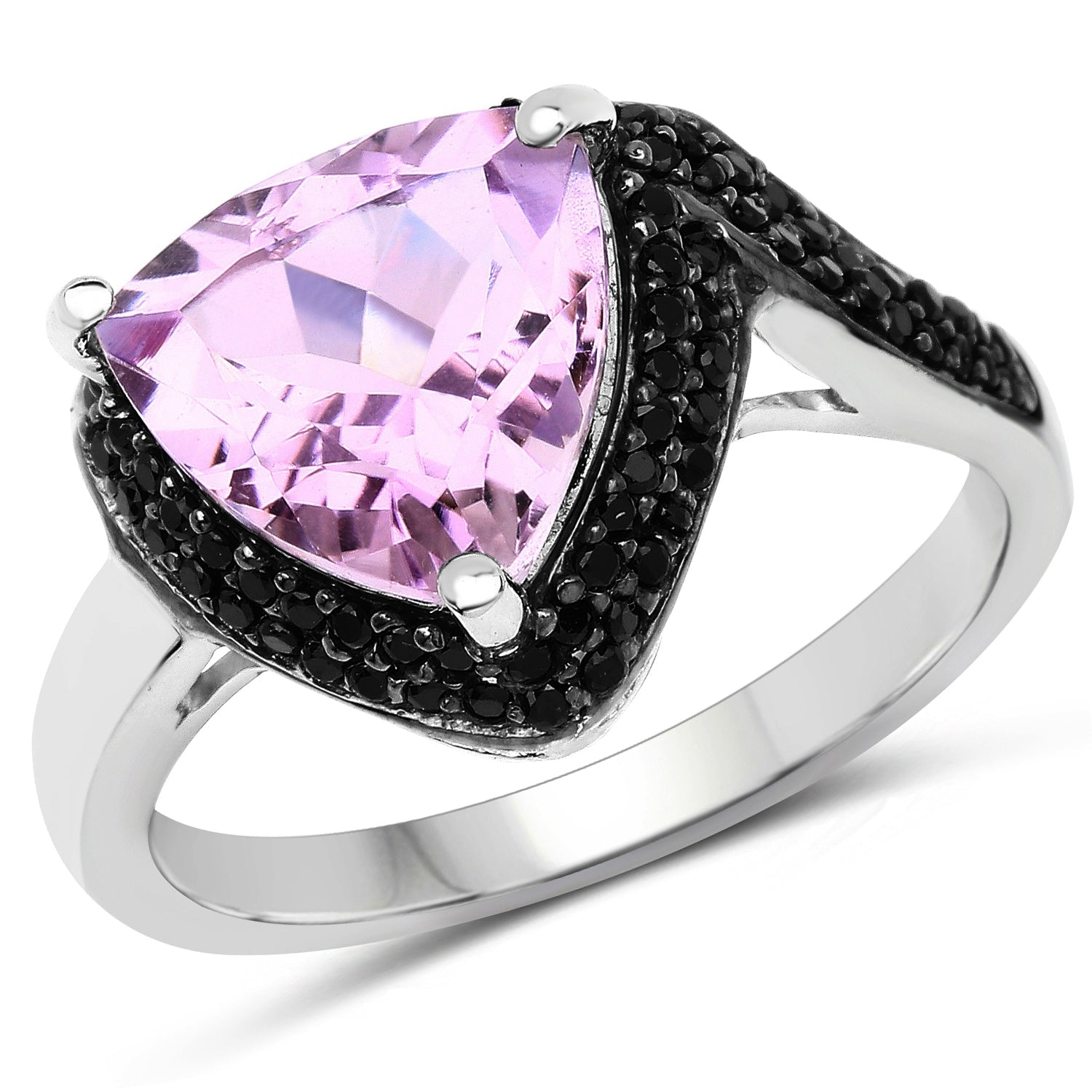 3.53 Carat Genuine Pink Amethyst and Black Spinel .925 Sterling Silver Ring on sale at MyriadMart
