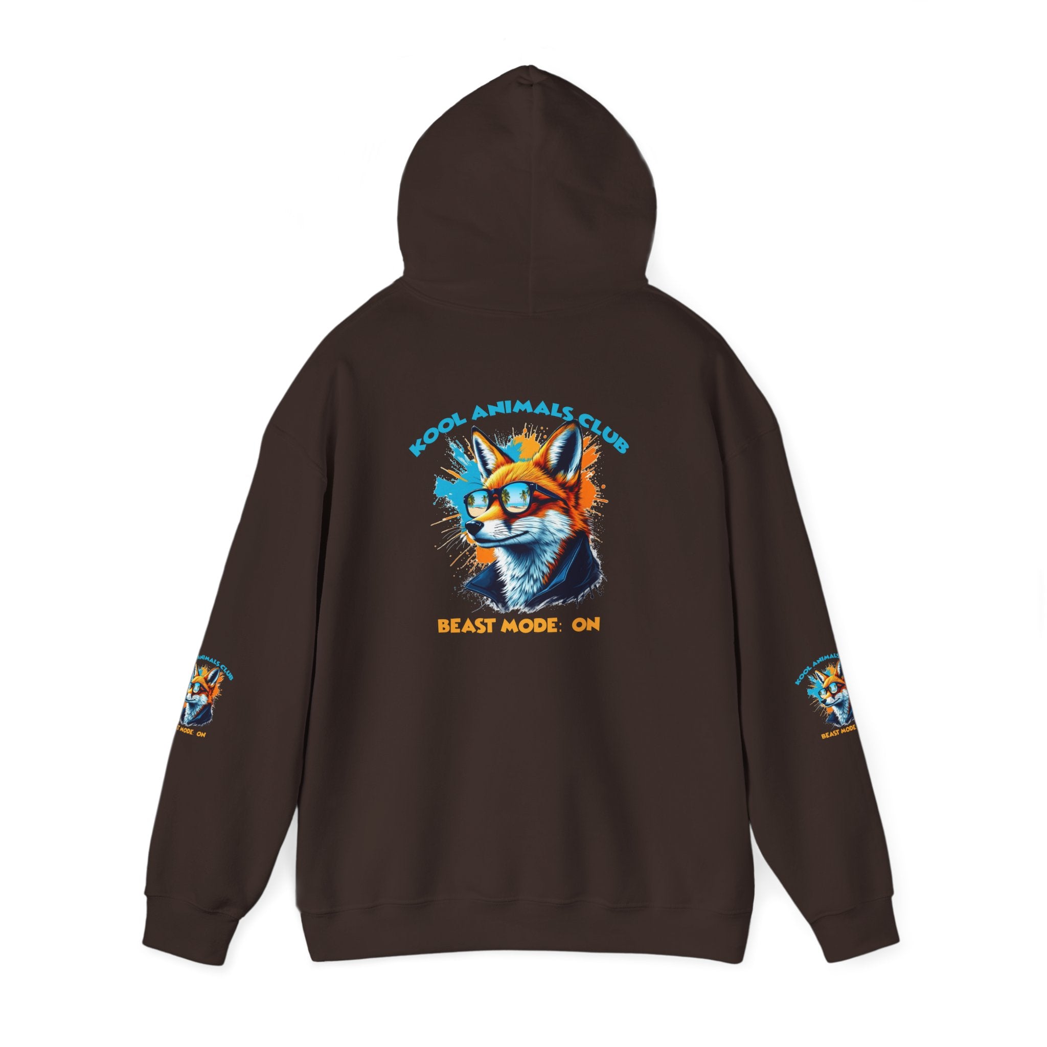 Kool Animals Club Hoodie with Cool Fox in Sunglasses and ‘Beast Mode On’ Design, Unisex Sweatshirt for Animal Lovers, Casual Streetwear, Perfect Gift for Holidays on sale at MyriadMart