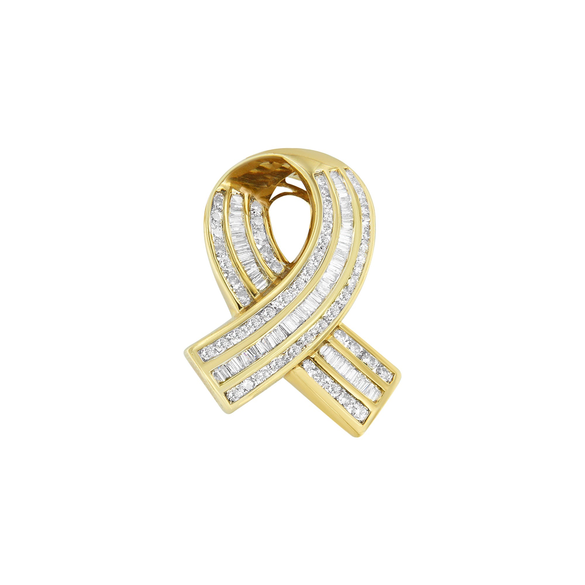 14K Yellow Gold 2 5/8 cttw Channel Set White Diamond Awareness Ribbon Pendant Necklace G-H Color, VS1-VS2 Clarity - NO CHAIN on sale at MyriadMart