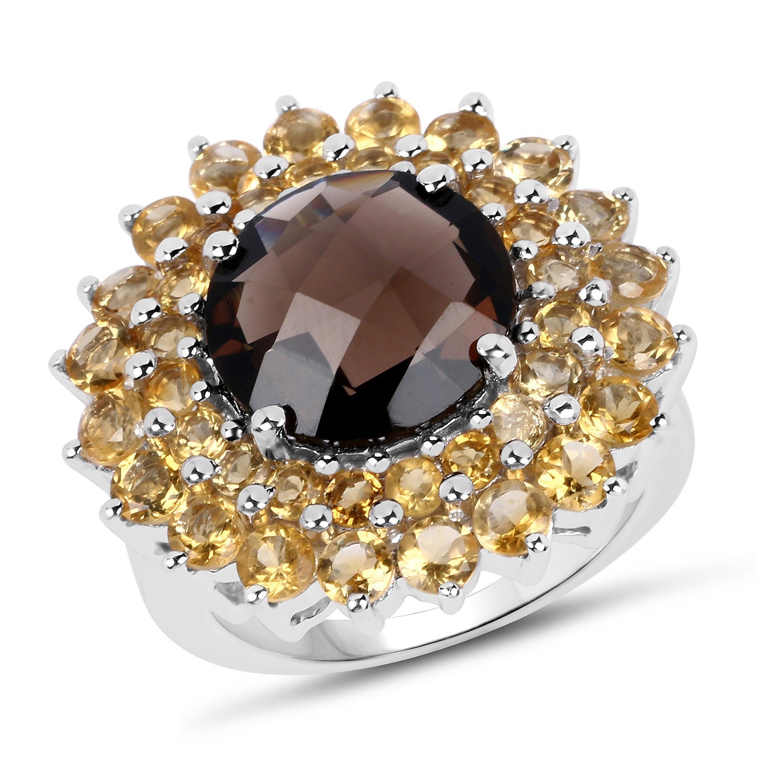 8.56 Carat Genuine Smoky Quartz & Citrine .925 Sterling Silver Ring on sale at MyriadMart