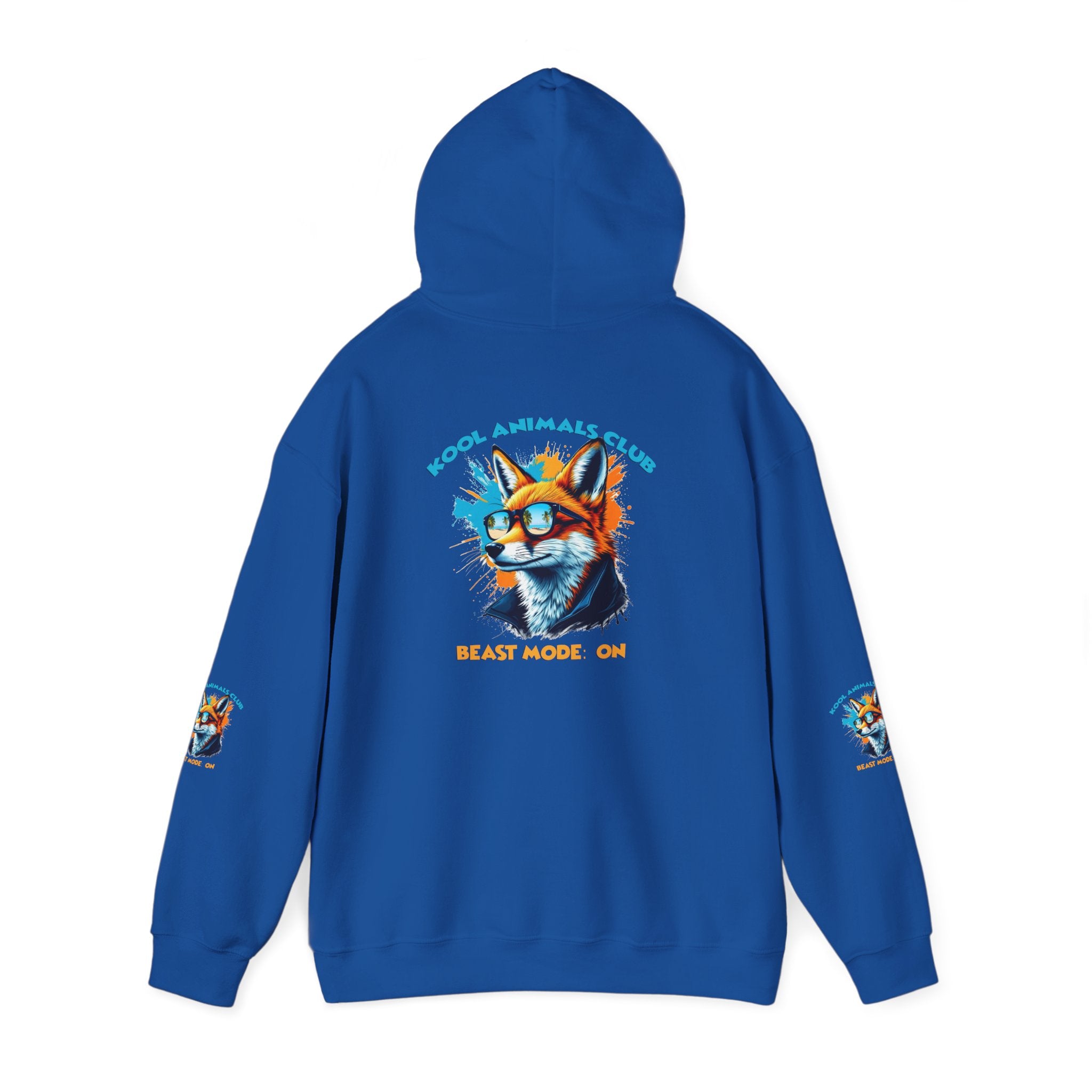 Kool Animals Club Hoodie with Cool Fox in Sunglasses and ‘Beast Mode On’ Design, Unisex Sweatshirt for Animal Lovers, Casual Streetwear, Perfect Gift for Holidays on sale at MyriadMart