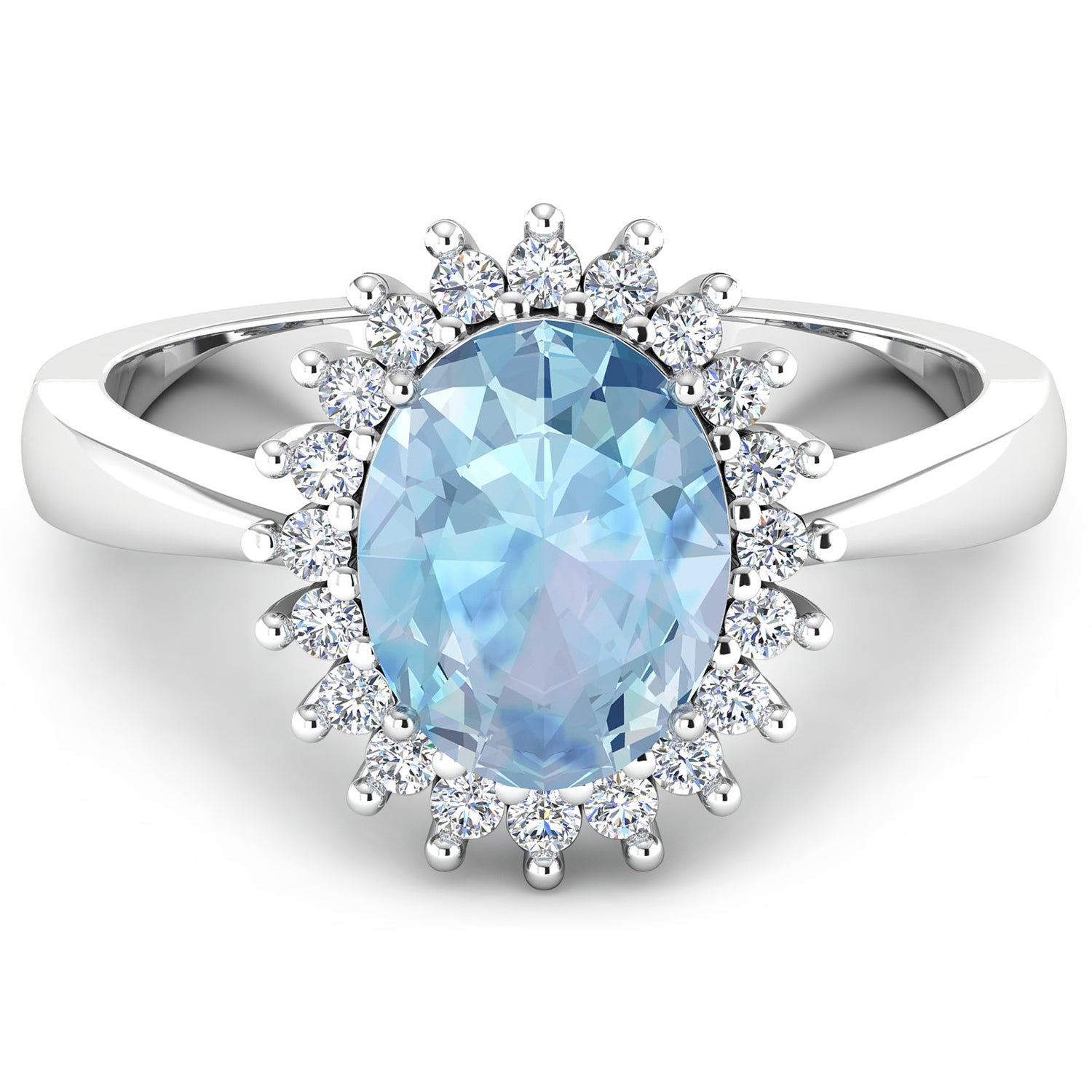 1.24 Carat Genuine Aquamarine and White Diamond 14K White Gold Ring on sale at MyriadMart