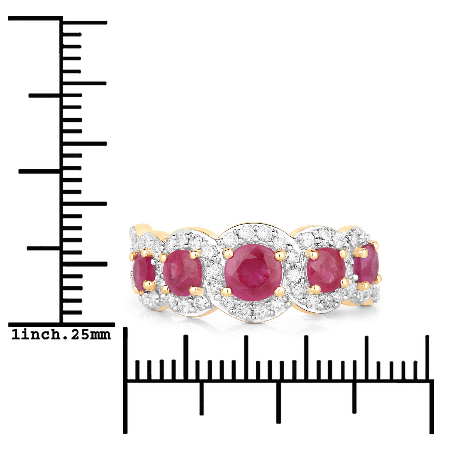 1.99 Carat Genuine Ruby and White Diamond 14K Yellow Gold Ring on sale at MyriadMart