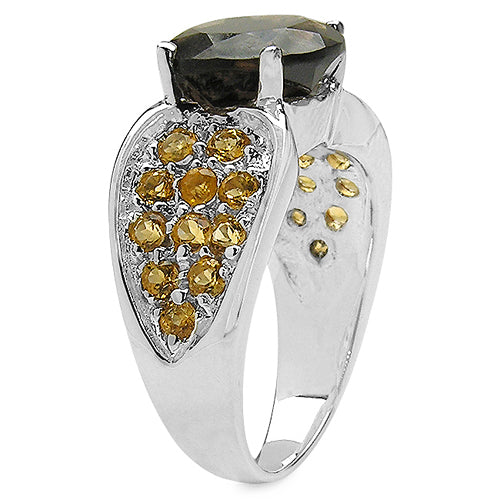 3.78 Carat Genuine Smoky Quartz & Citrine .925 Sterling Silver Ring on sale at MyriadMart