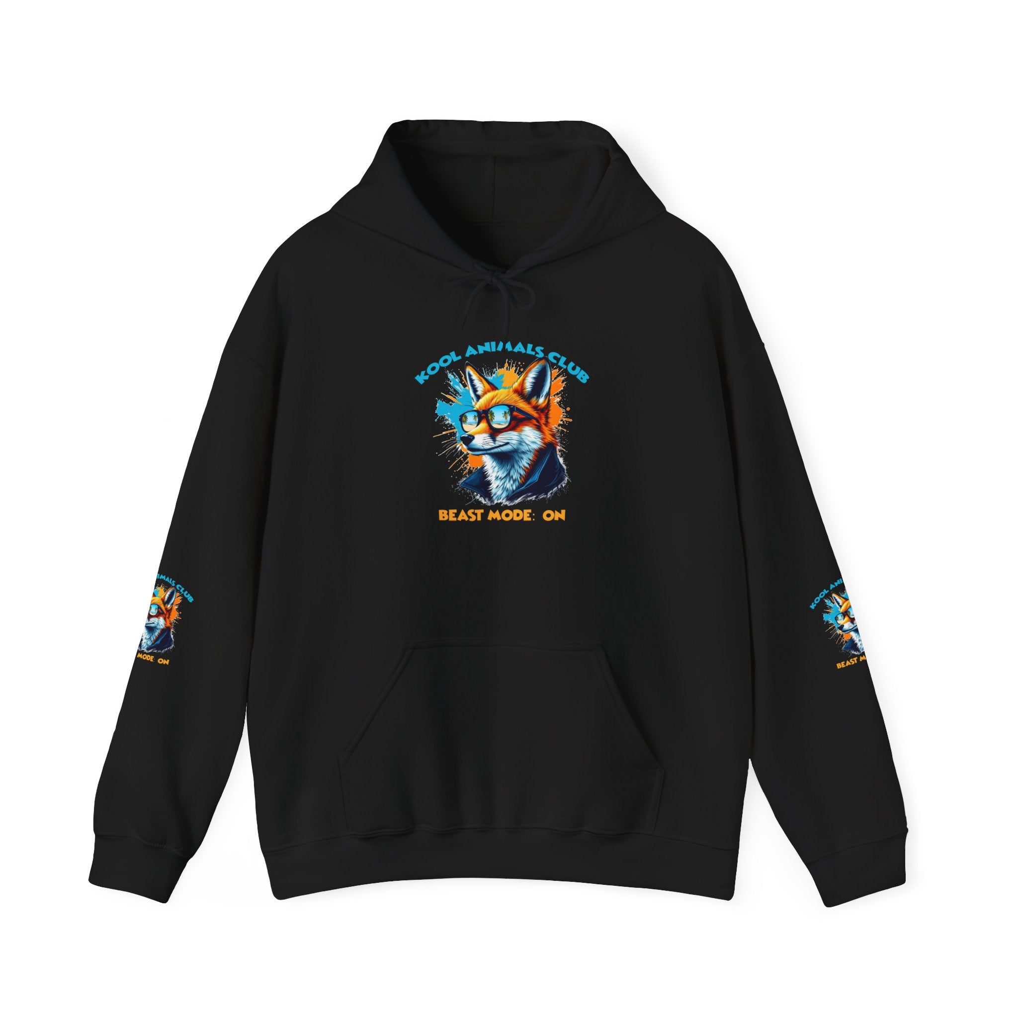 Kool Animals Club Hoodie with Cool Fox in Sunglasses and ‘Beast Mode On’ Design, Unisex Sweatshirt for Animal Lovers, Casual Streetwear, Perfect Gift for Holidays - MyriadMart