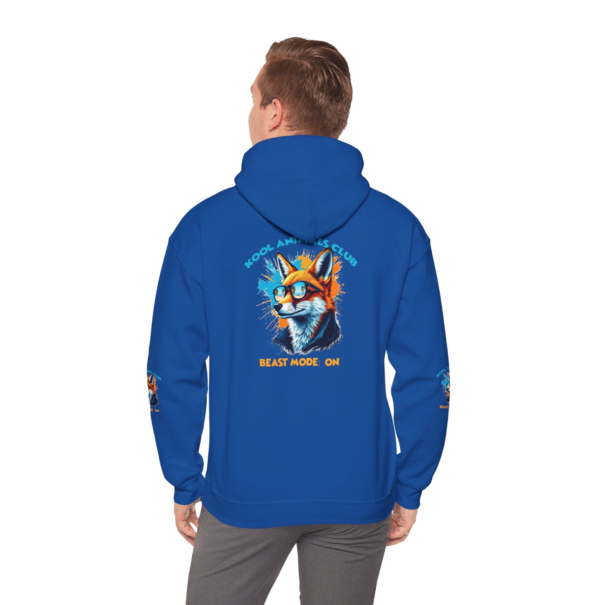 Kool Animals Club Hoodie with Cool Fox in Sunglasses and ‘Beast Mode On’ Design, Unisex Sweatshirt for Animal Lovers, Casual Streetwear, Perfect Gift for Holidays on sale at MyriadMart
