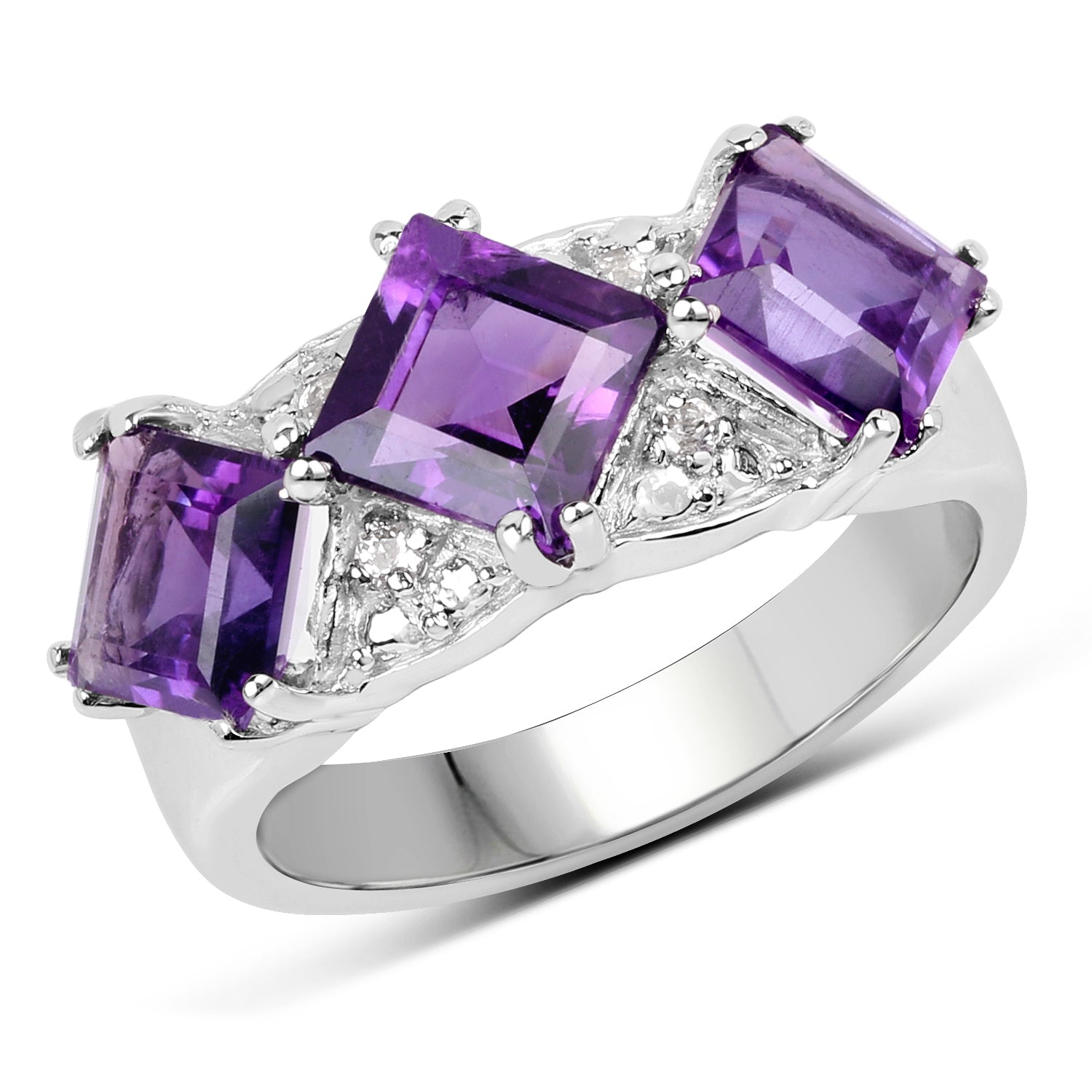 3.09 Carat Genuine Amethyst and White Topaz .925 Sterling Silver Ring on sale at MyriadMart