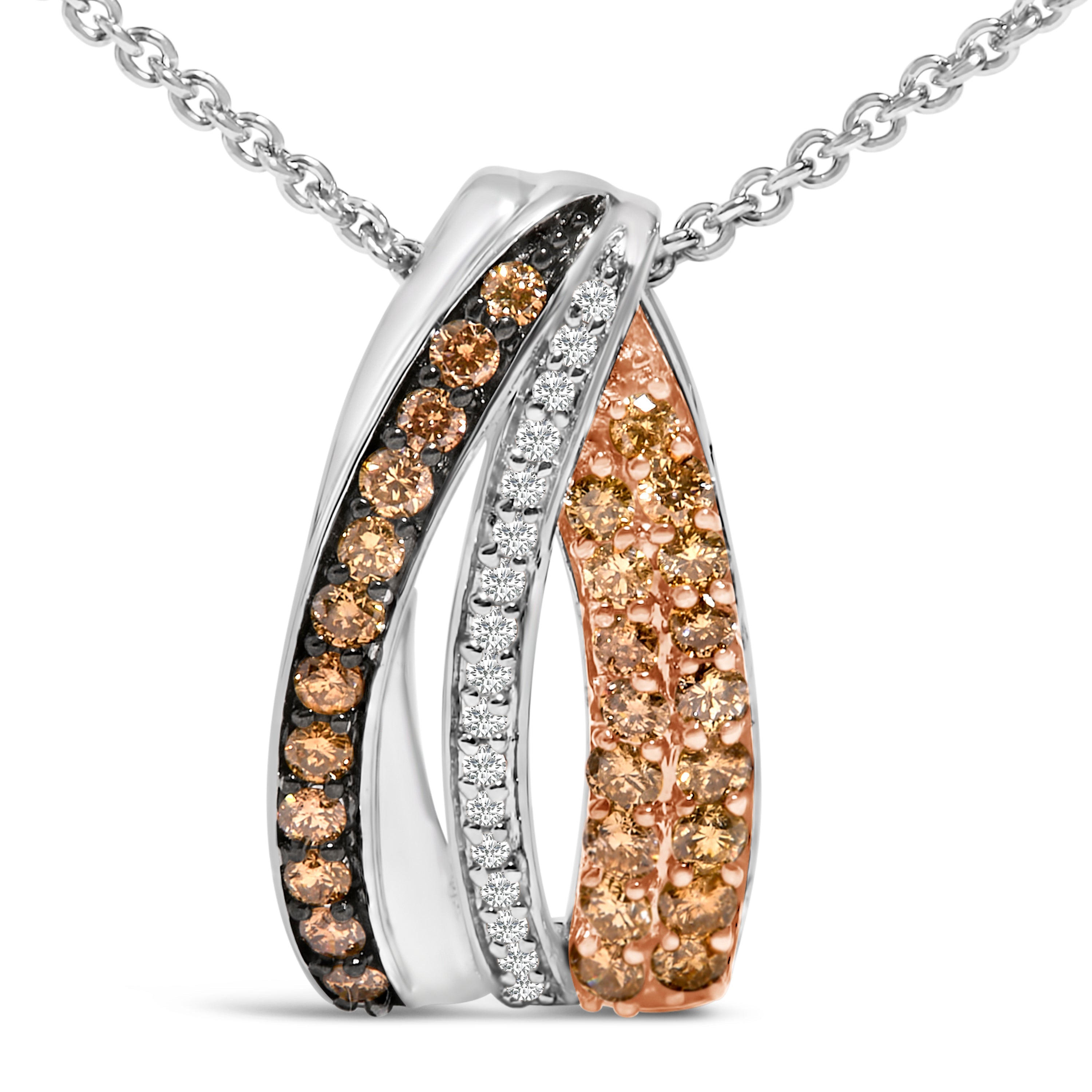 Tri Tone Sterling Silver 1/2 Cttw White and Brown Diamond Pendant Necklace on sale at MyriadMart