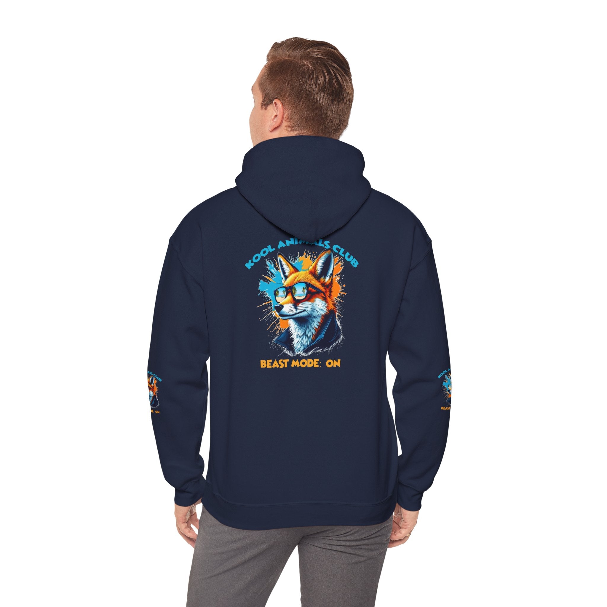 Kool Animals Club Hoodie with Cool Fox in Sunglasses and ‘Beast Mode On’ Design, Unisex Sweatshirt for Animal Lovers, Casual Streetwear, Perfect Gift for Holidays on sale at MyriadMart