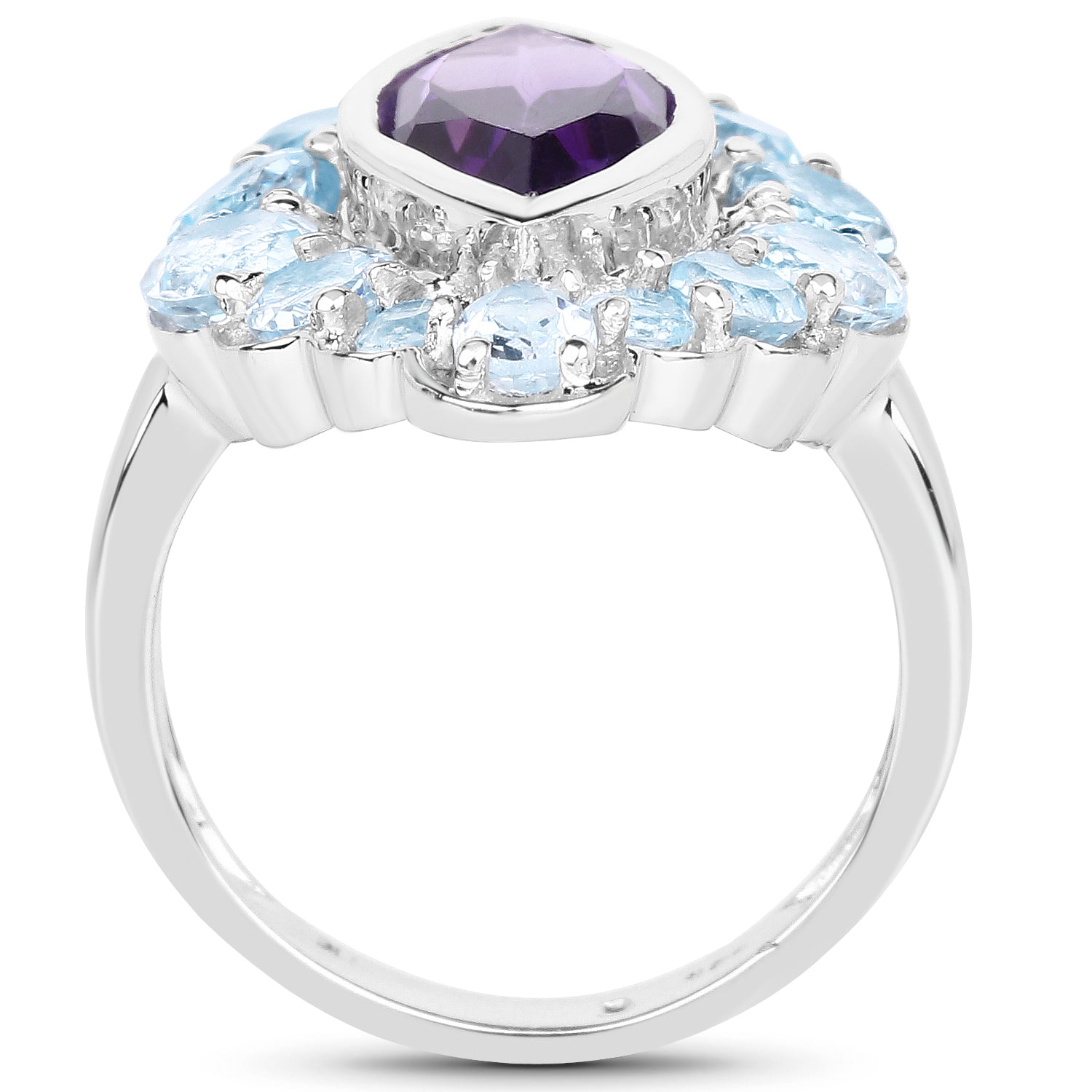 5.30 Carat Genuine Amethyst and Blue Topaz .925 Sterling Silver Ring on sale at MyriadMart