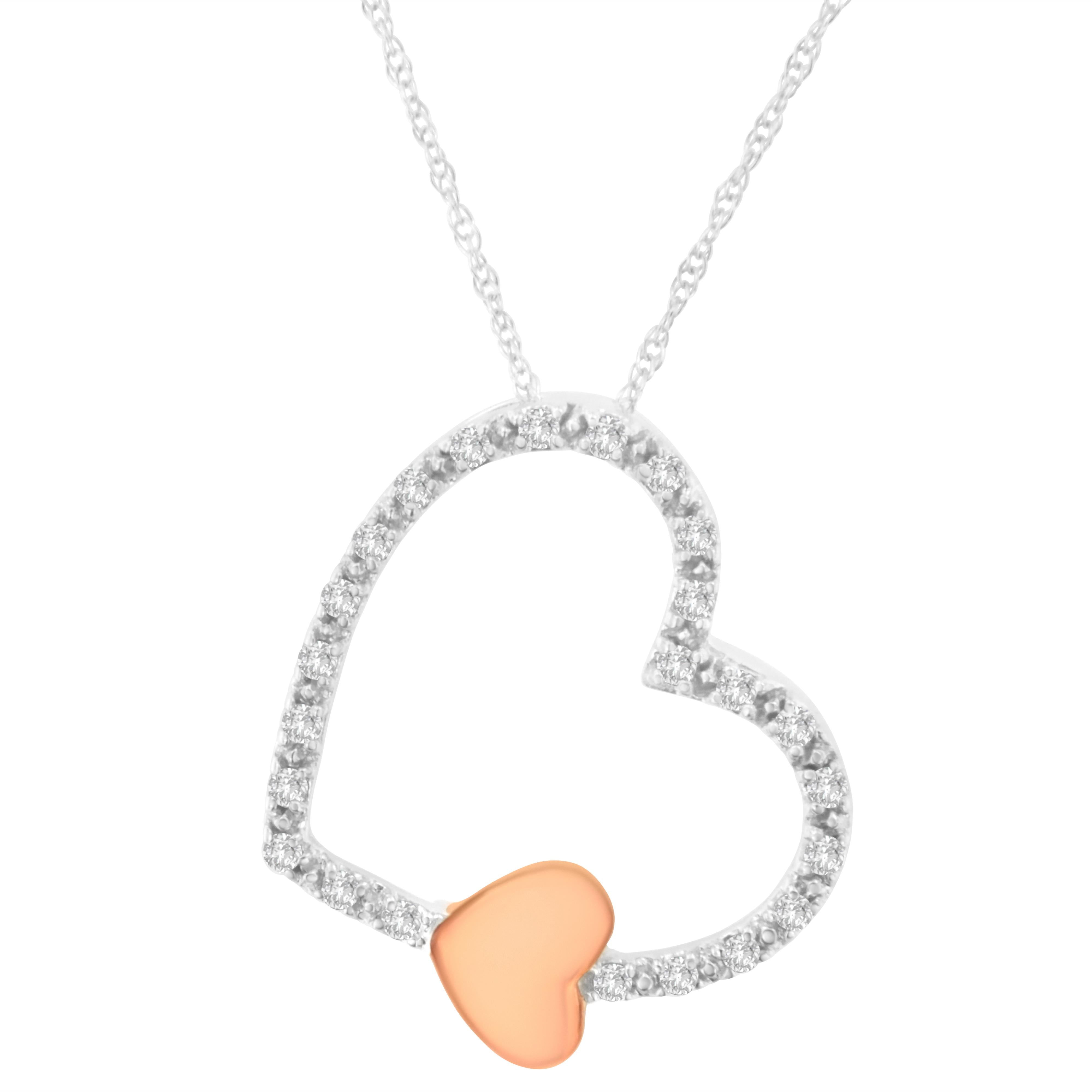 10KT Two Tone Gold 1/6 cttw Diamond Floating Heart Pendant Necklace K-L, I1-I2 on sale at MyriadMart
