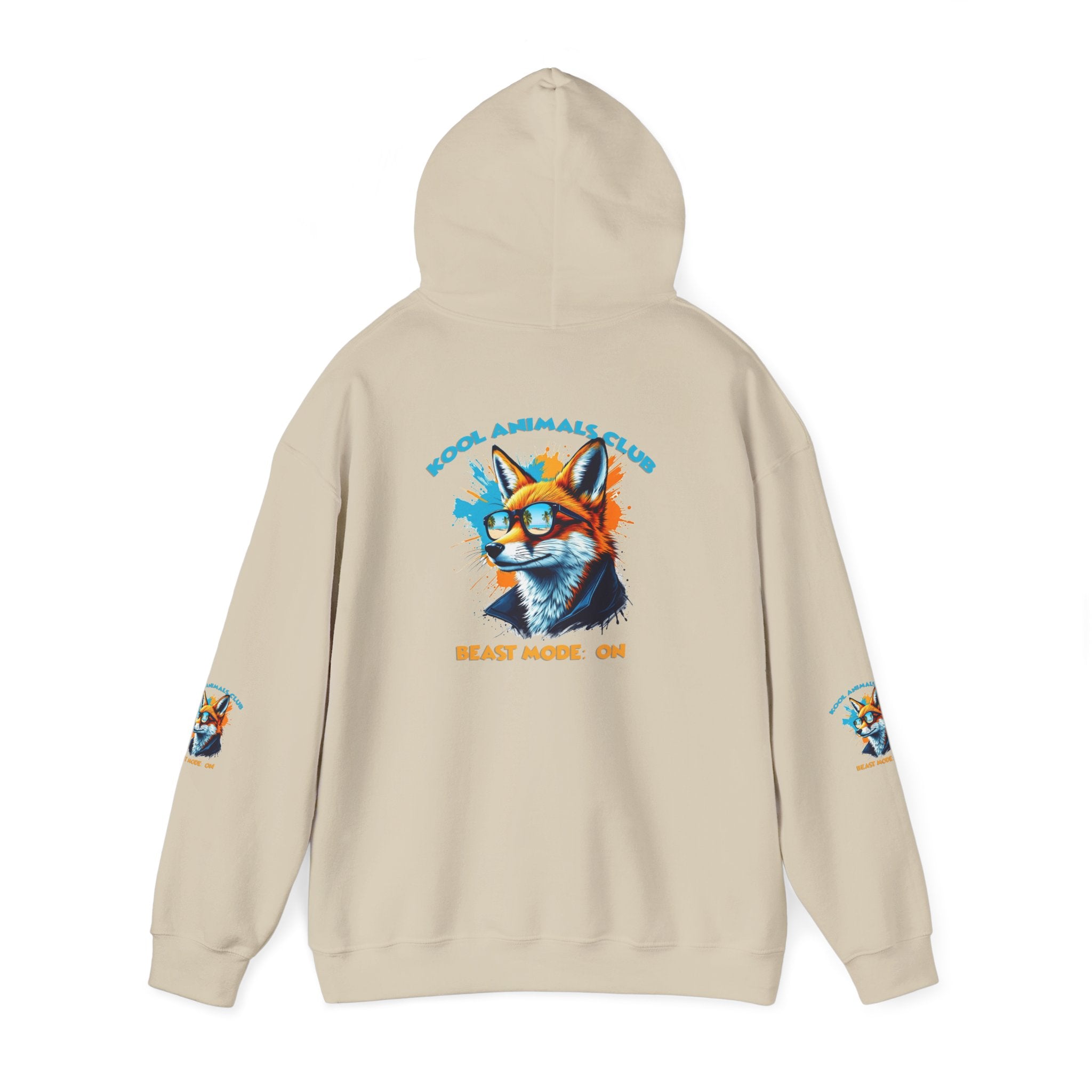 Kool Animals Club Hoodie with Cool Fox in Sunglasses and ‘Beast Mode On’ Design, Unisex Sweatshirt for Animal Lovers, Casual Streetwear, Perfect Gift for Holidays on sale at MyriadMart