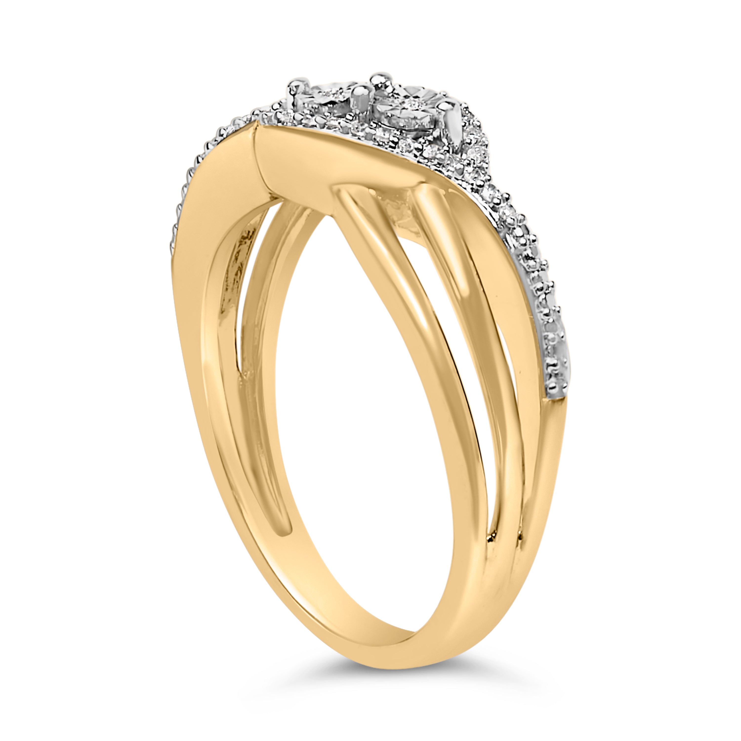 14K Yellow Gold Plated Sterling Silver 1/10 Cttw Diamond Bypass Ring on sale at MyriadMart